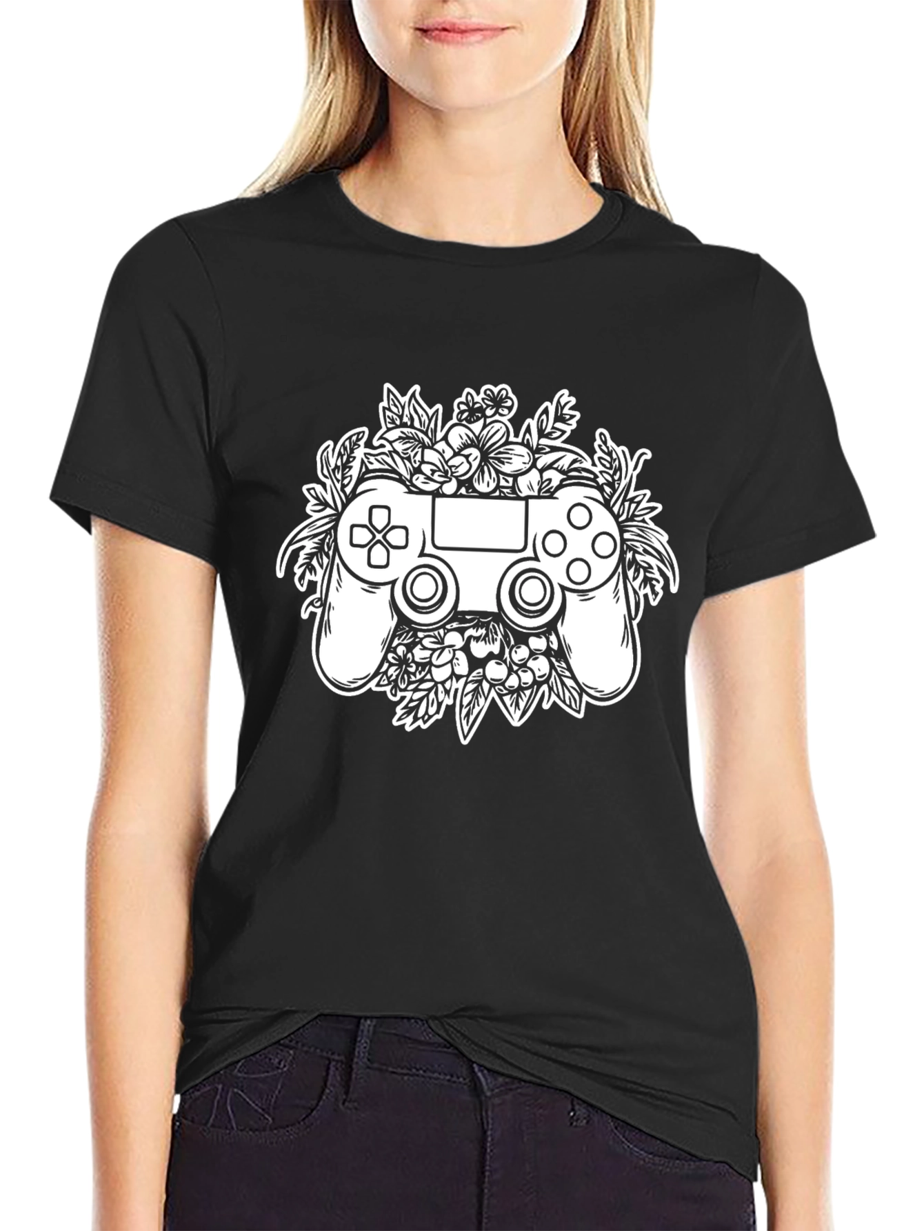 Gamer Floral T-Shirt - Stylish Black Gaming Tee