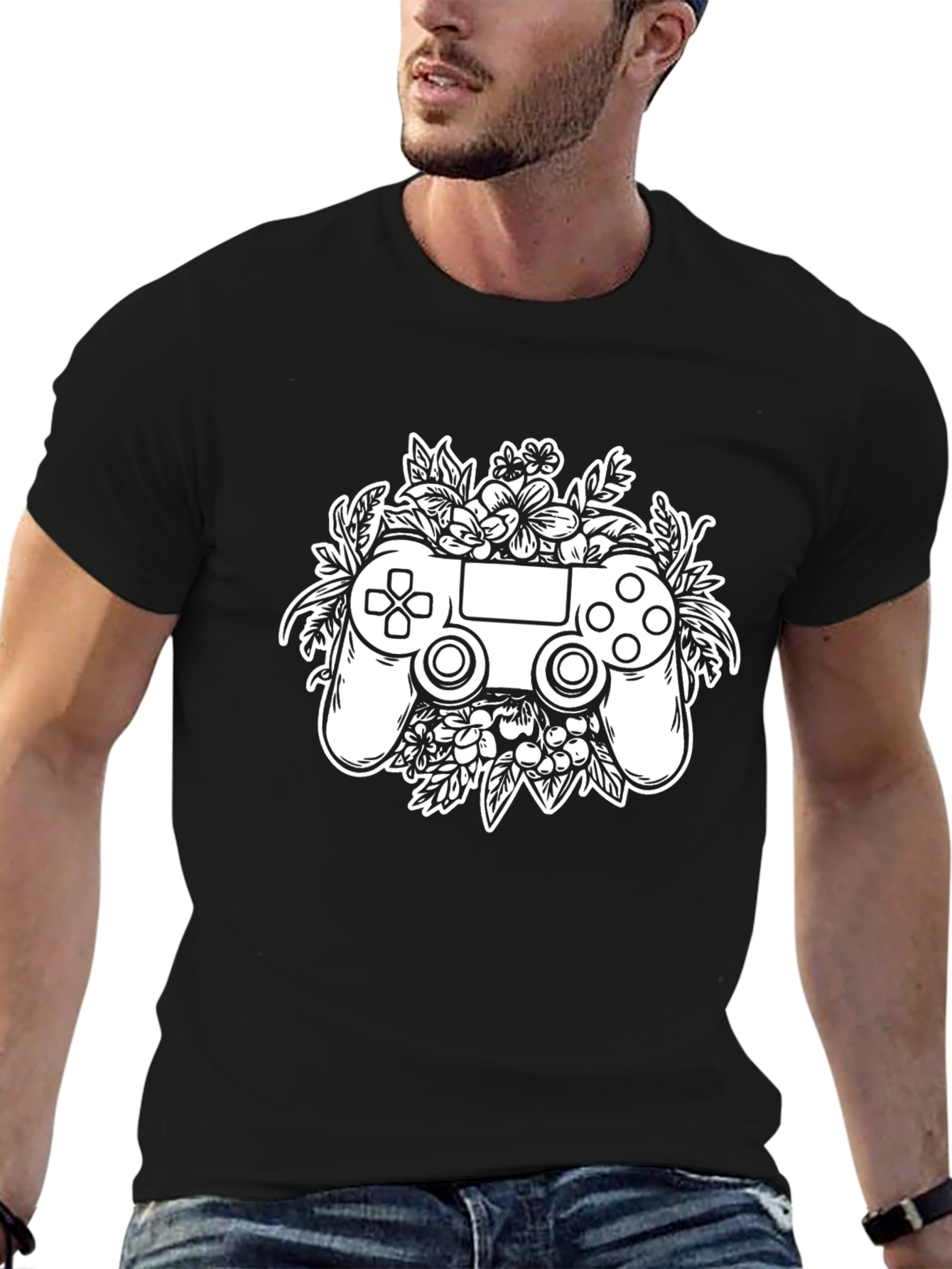 Gamer Floral T-Shirt - Stylish Black Gaming Tee