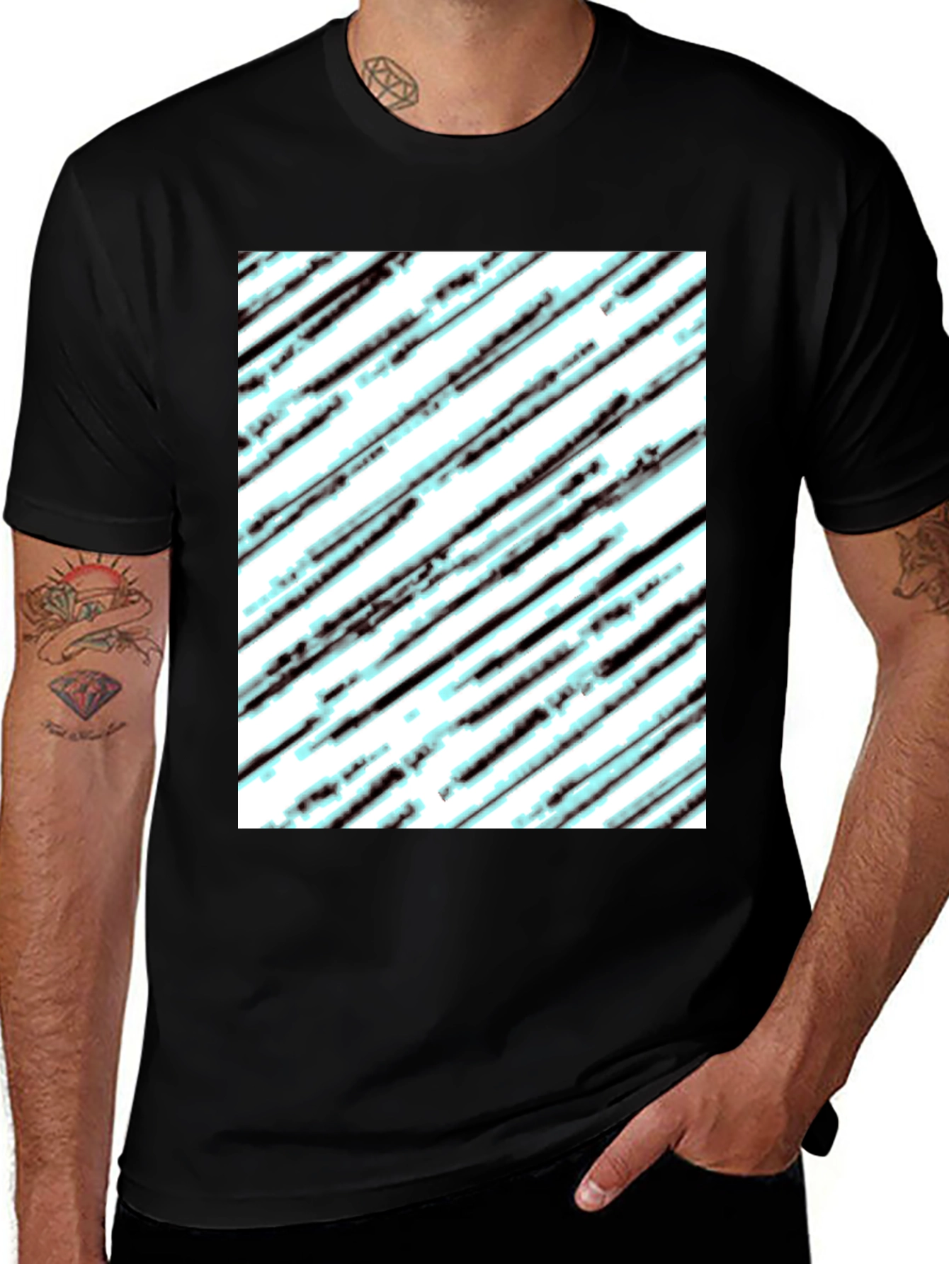 Modern Diagonal Stripe T-Shirt - Black