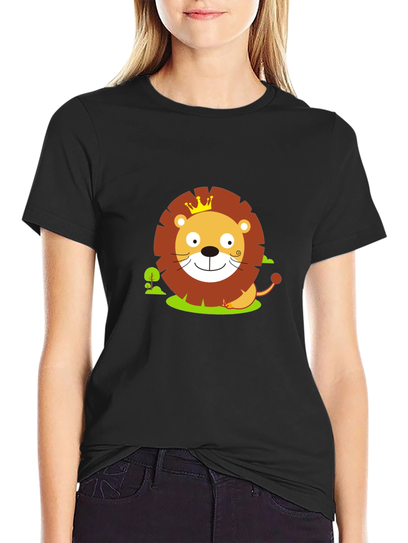 Cute Lion King Graphic Tee - Black Cotton Shirt