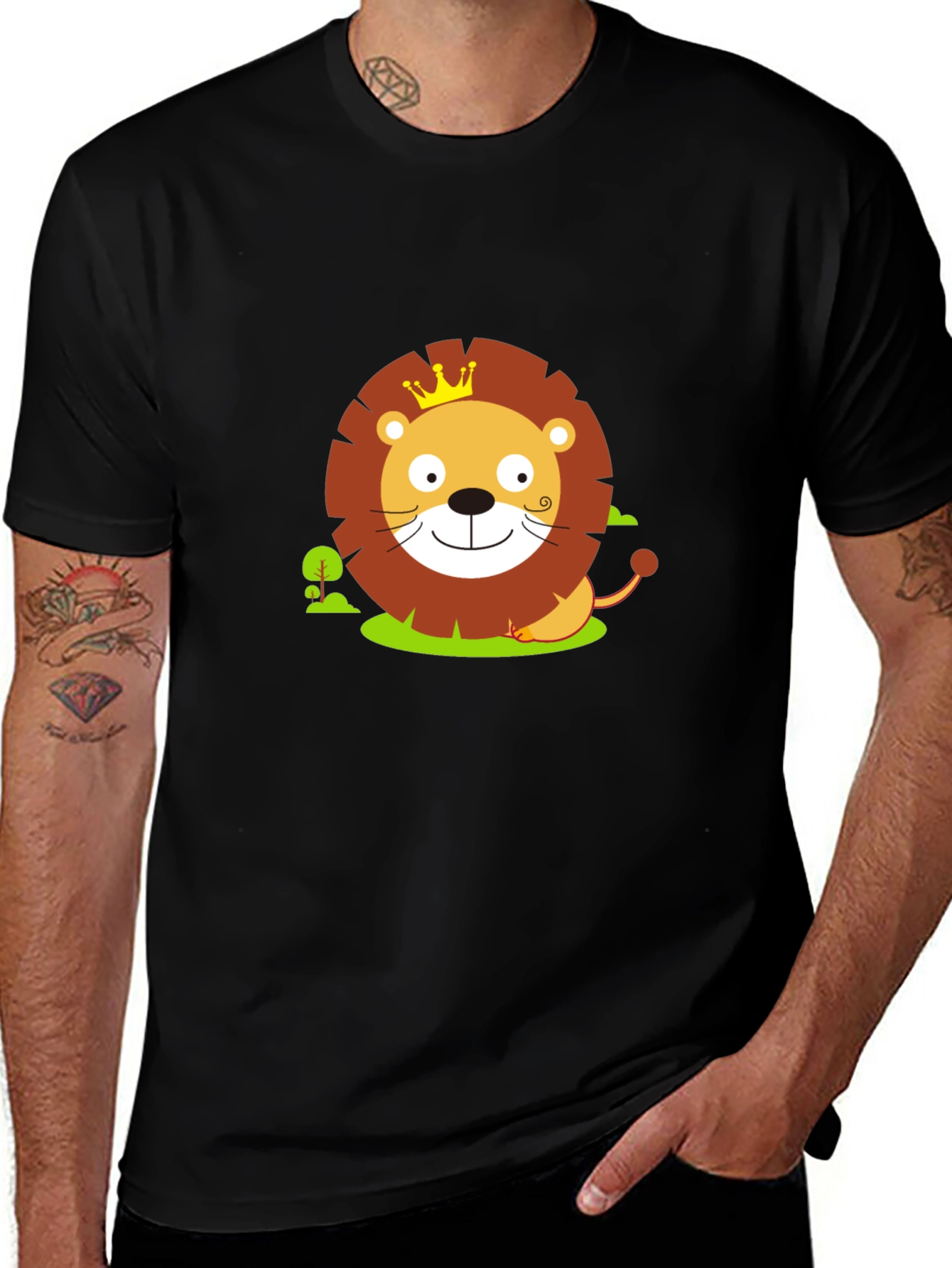 Cute Lion King Graphic Tee - Black Cotton Shirt