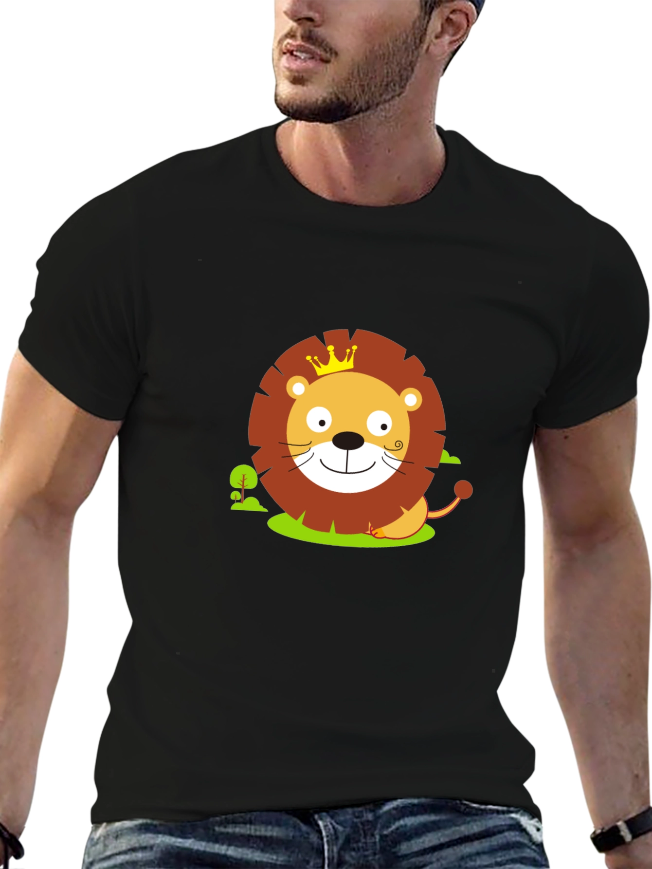 Cute Lion King Graphic Tee - Black Cotton Shirt