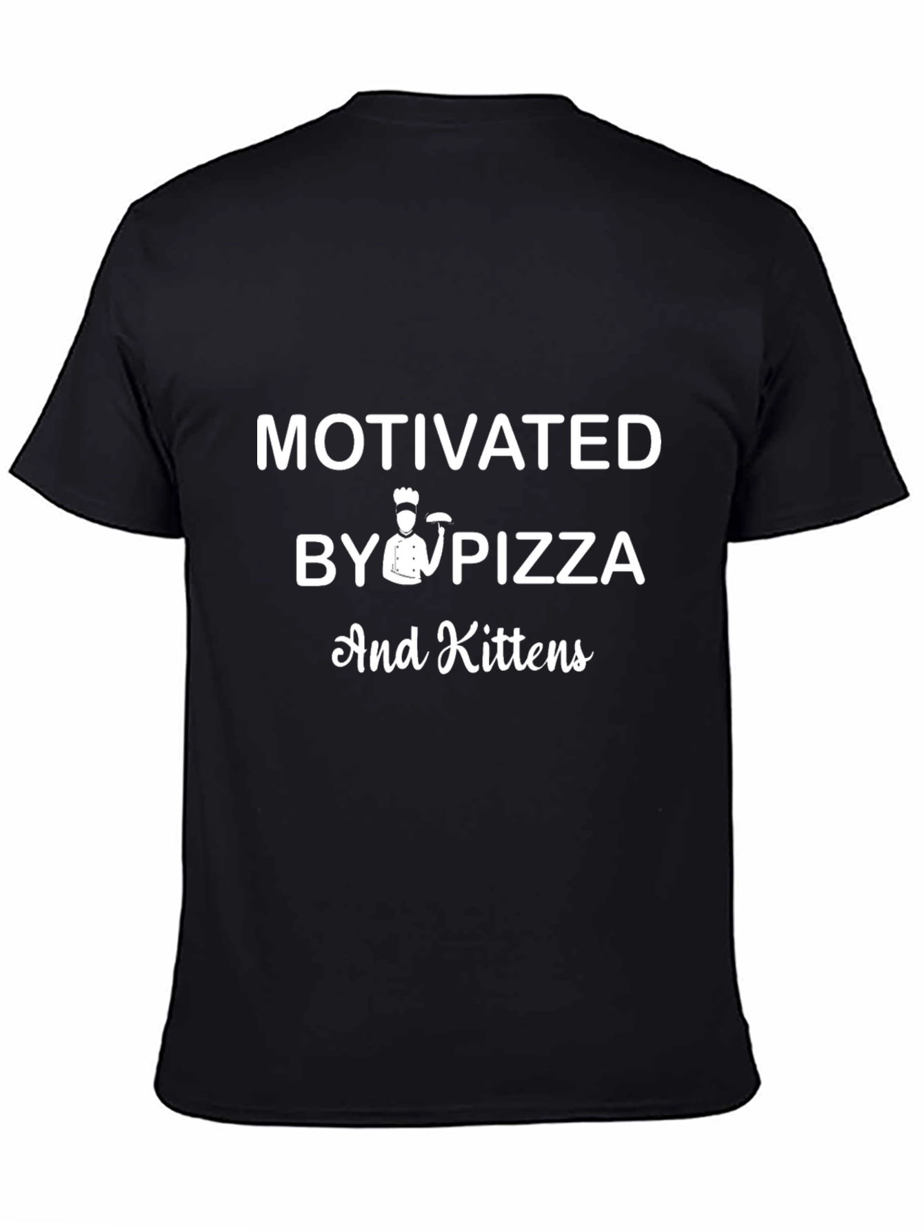 Motivated by Pizza and Kittens Black T-Shirt