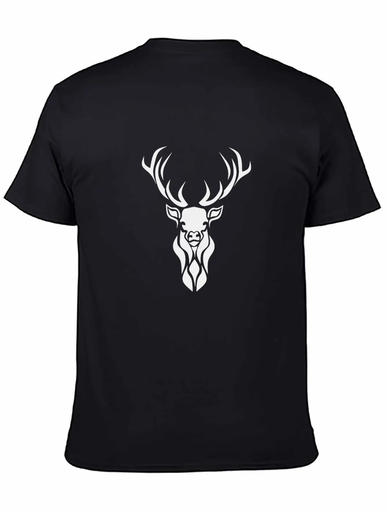 Tribal Black Stag Silhouette, Primitive Black Ink Unisex Casual T-Shirt – Clean Design For Daily Comfort