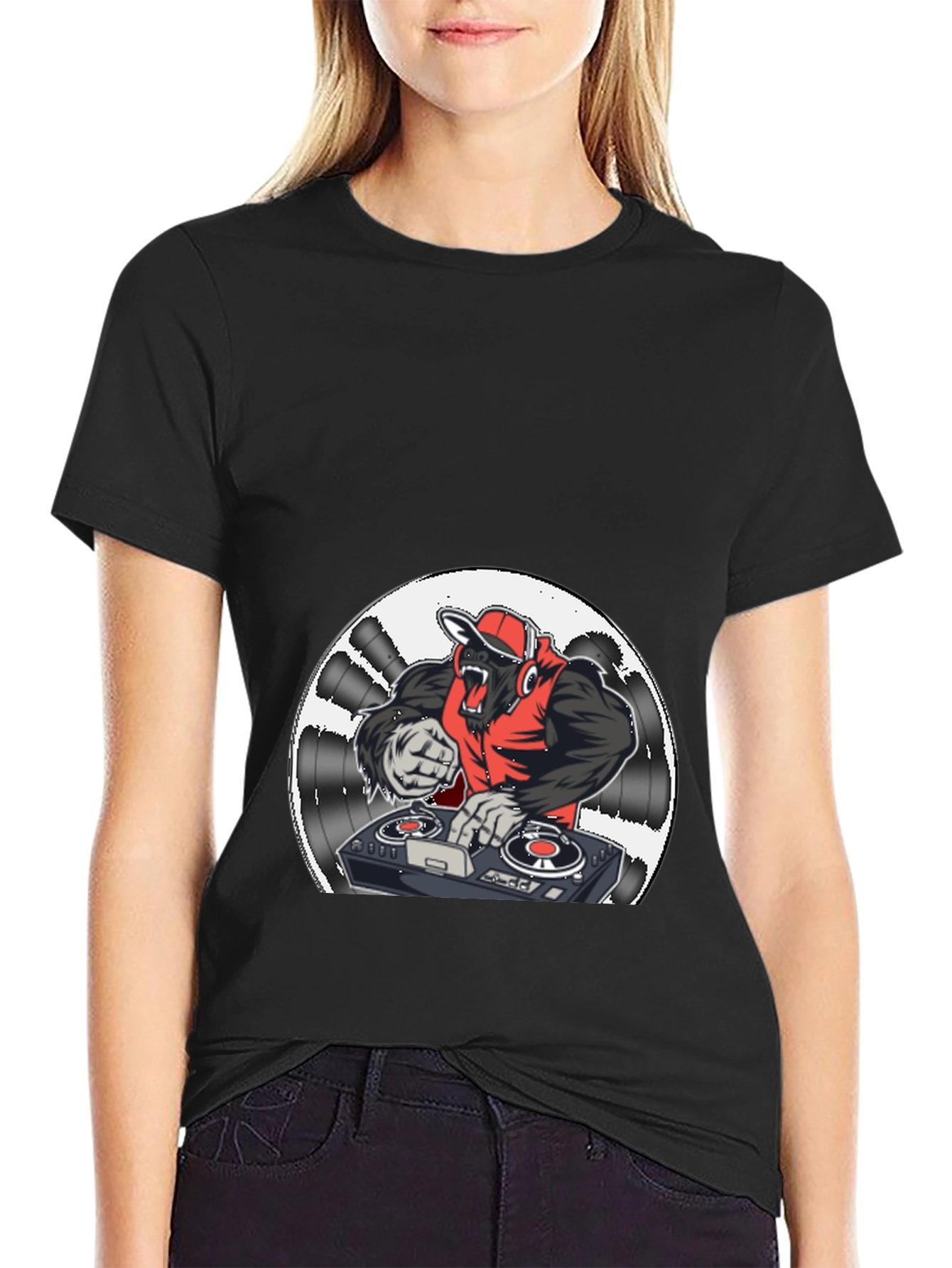 DJ Gorilla Graphic Tee - Black Cotton Blend