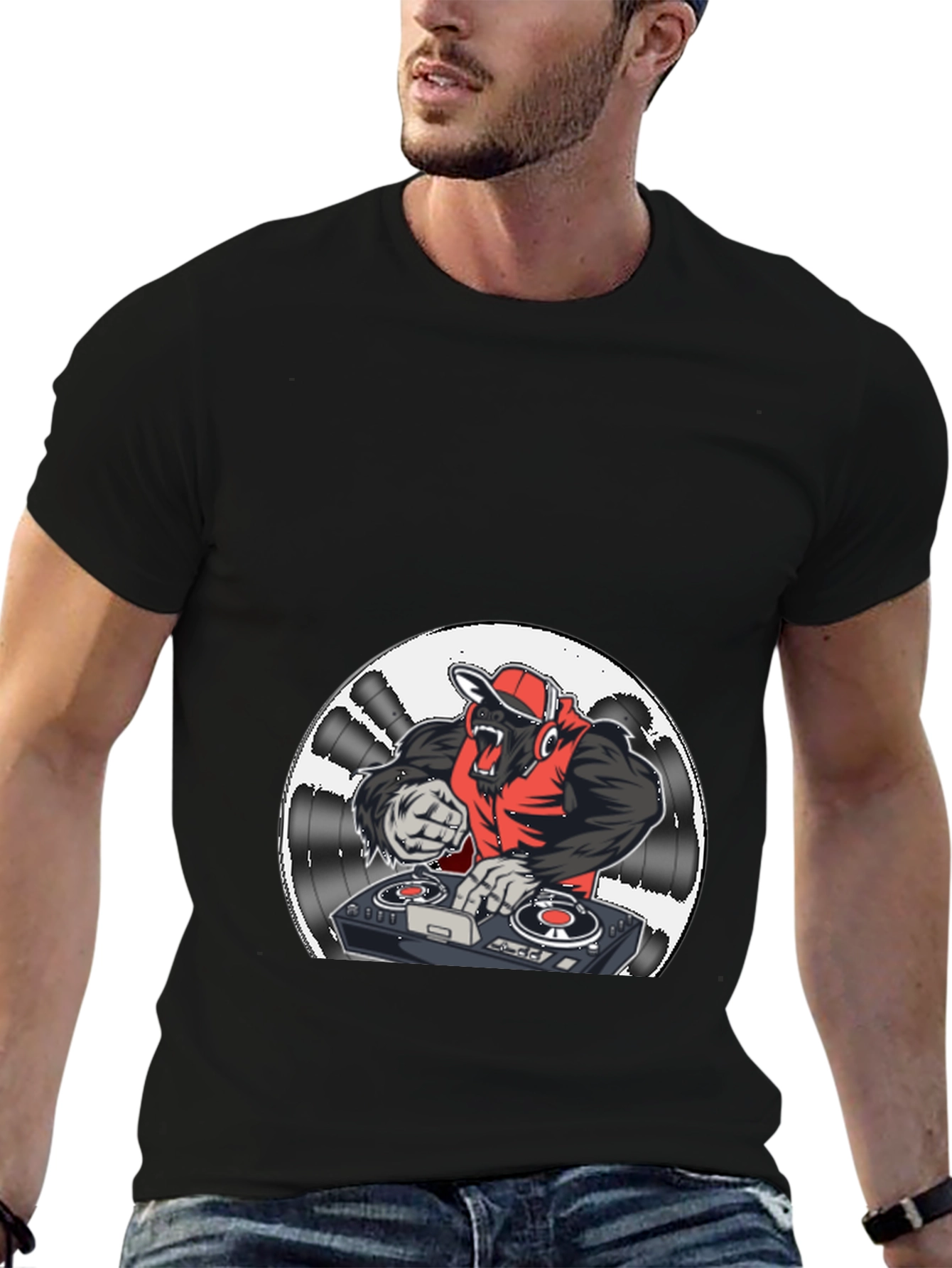 DJ Gorilla Graphic Tee - Black Cotton Blend