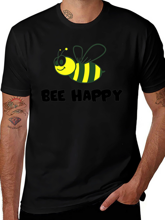 Bee Happy Graphic Tee - Black Cotton Comfort