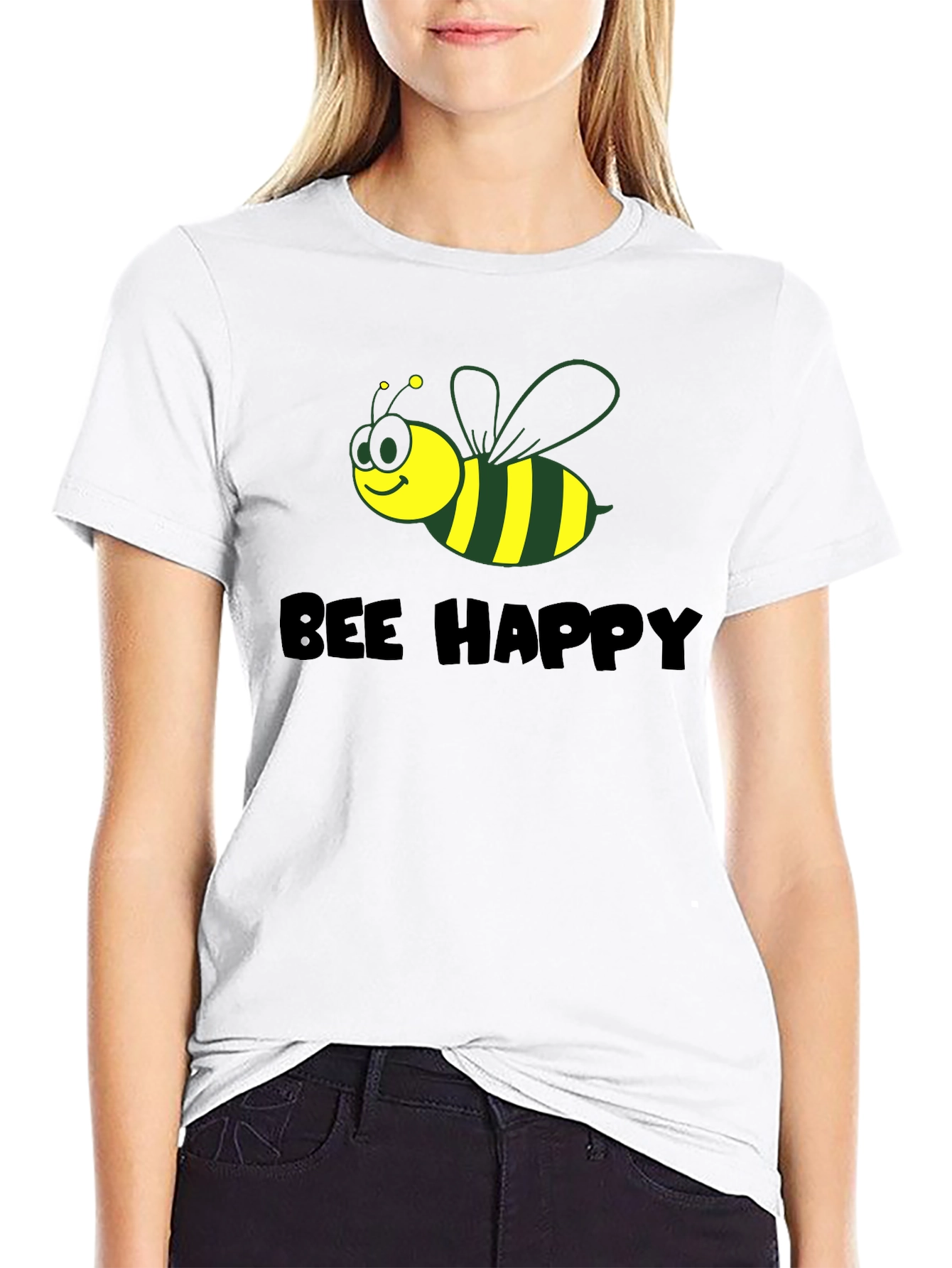 Bee Happy Graphic Tee - Black Cotton Comfort