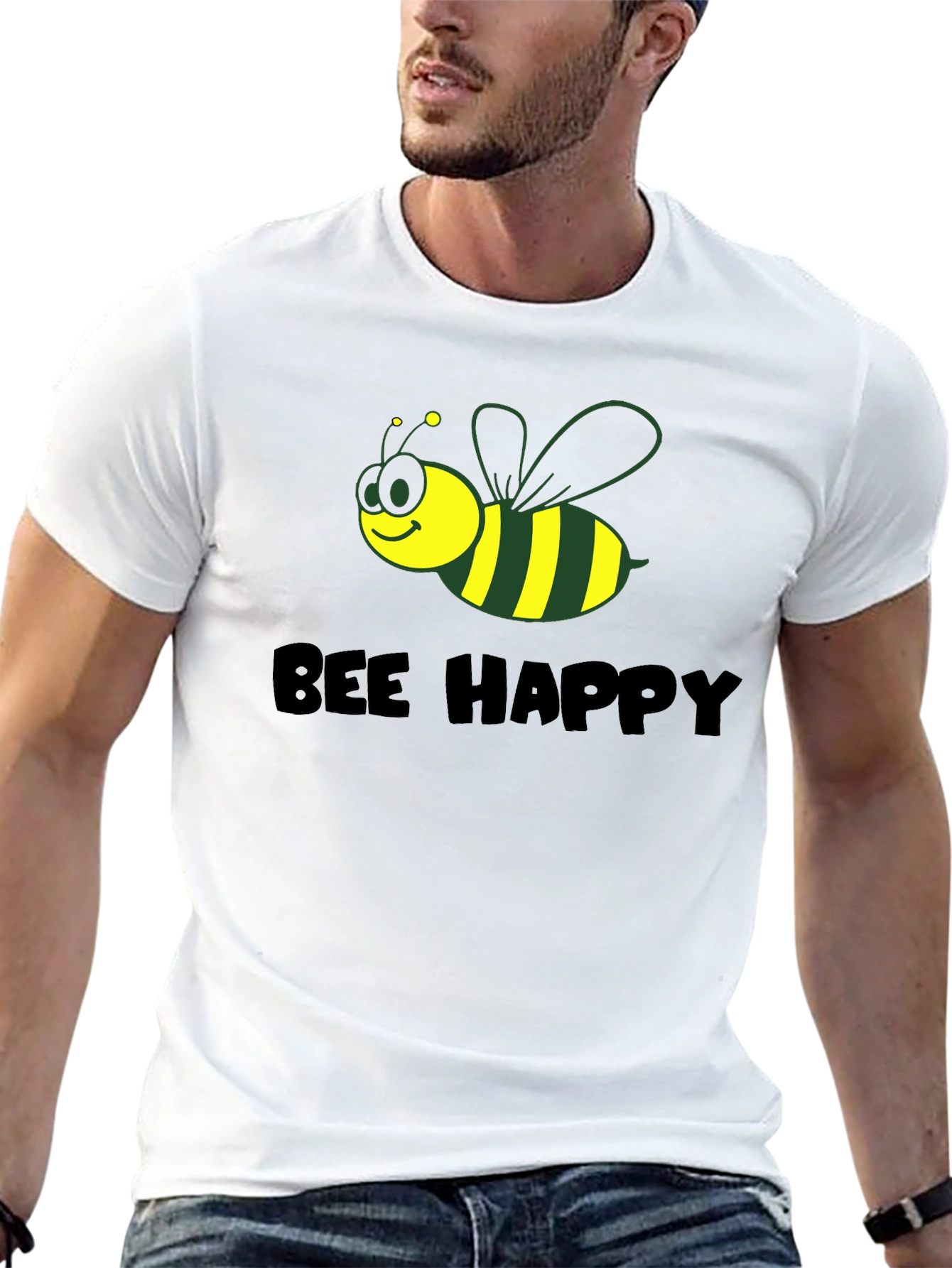 Bee Happy Graphic Tee - Black Cotton Comfort