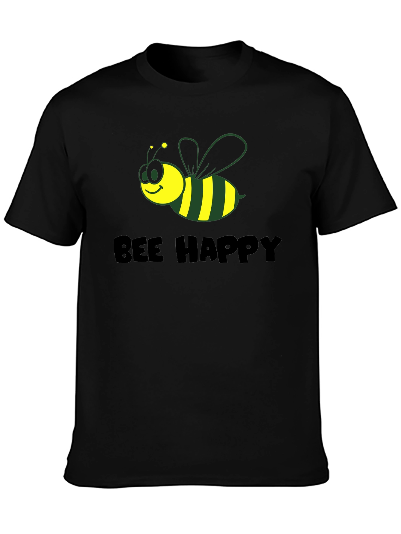 Bee Happy Graphic Tee - Black Cotton Comfort