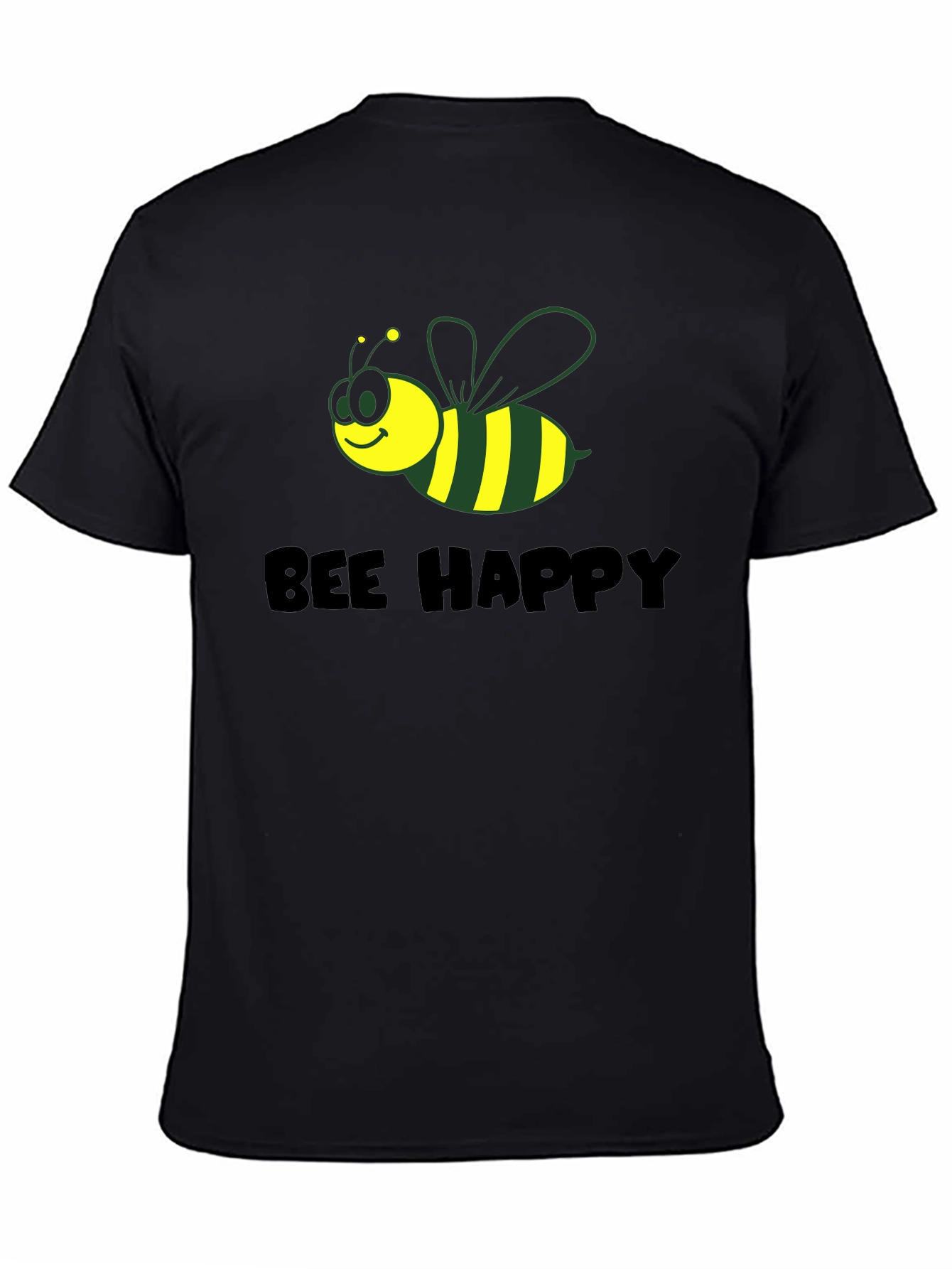 Bee Happy Graphic Tee - Black Cotton Comfort