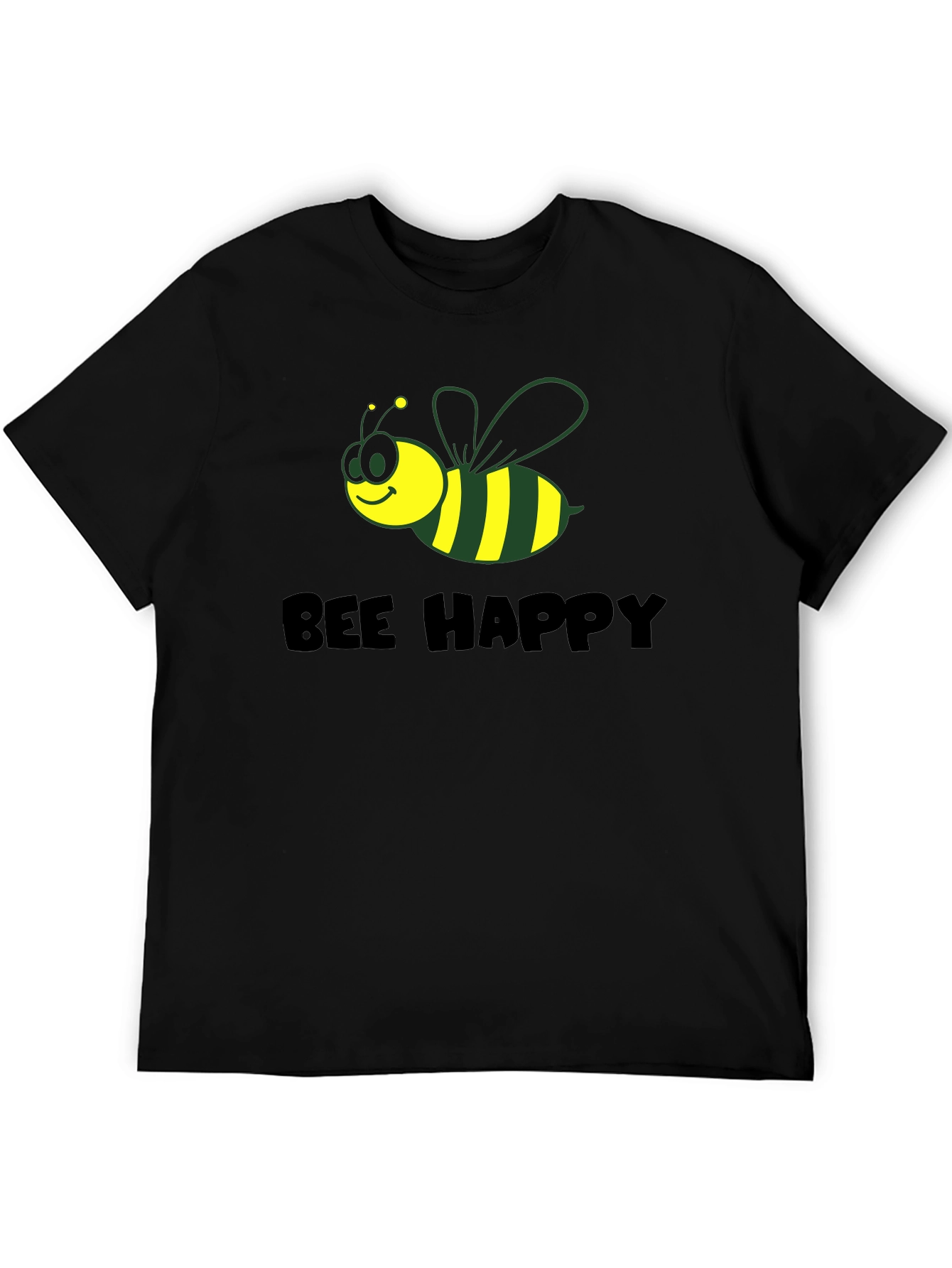 Bee Happy Graphic Tee - Black Cotton Comfort