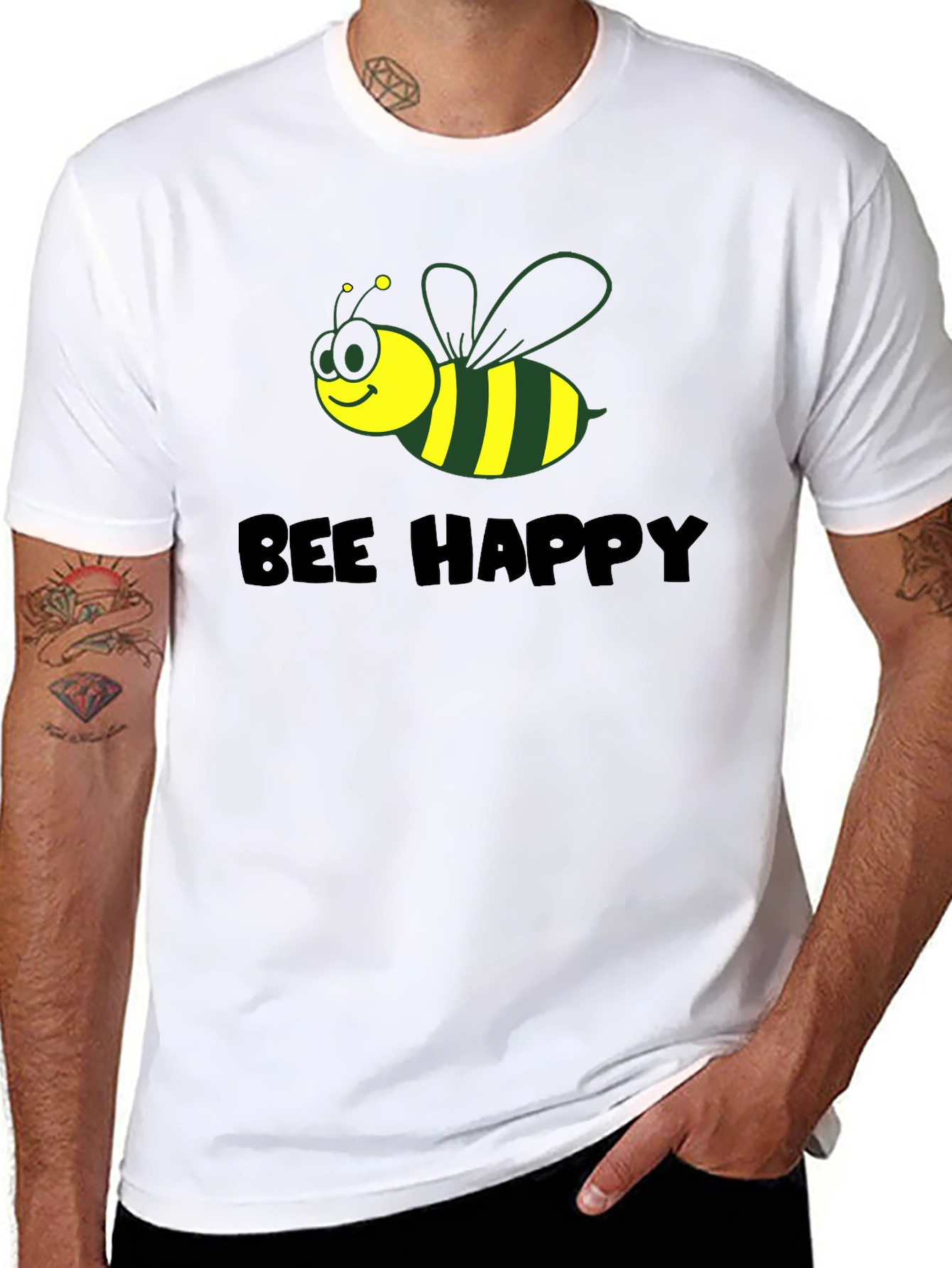Bee Happy Graphic Tee - Black Cotton Comfort