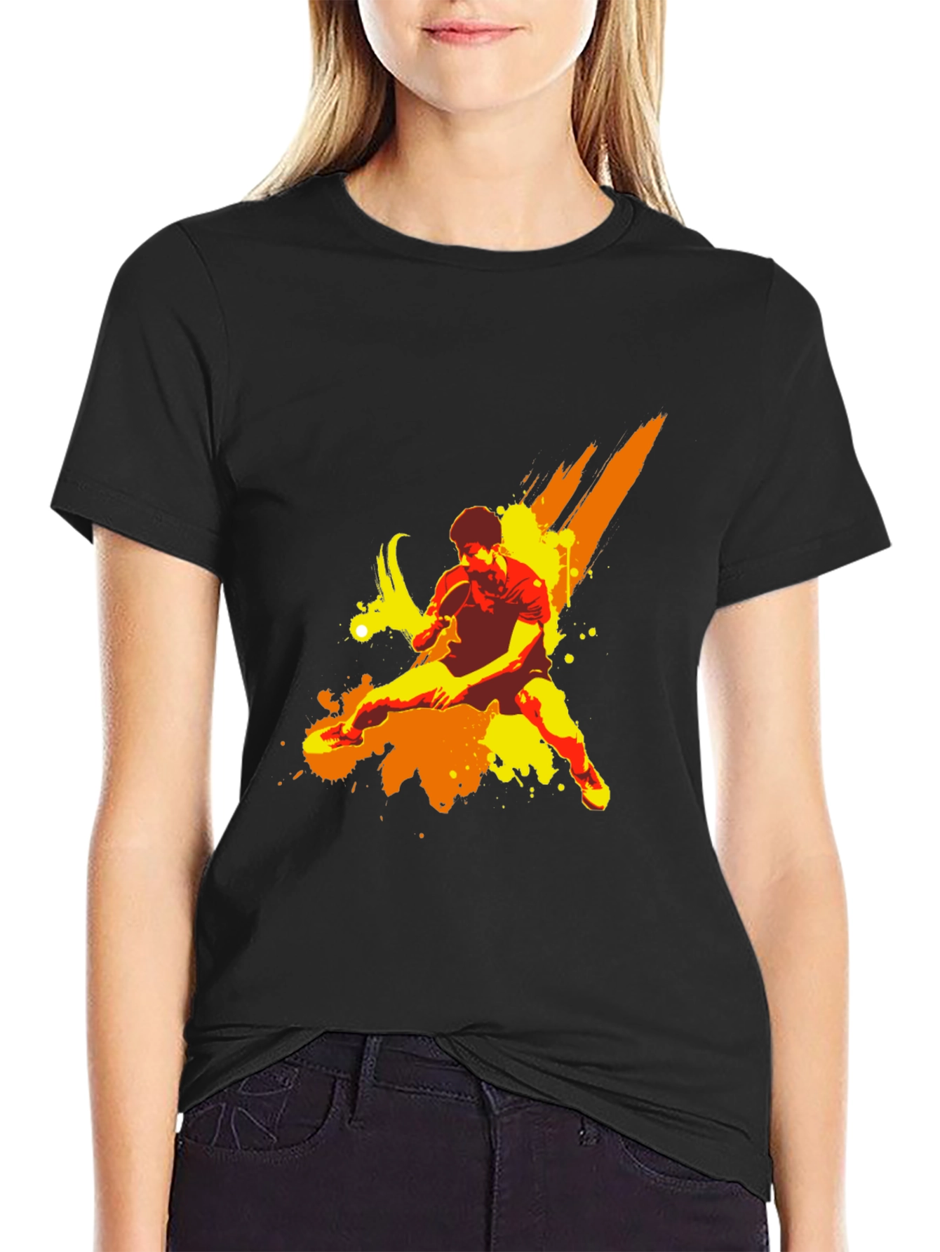 Table Tennis Art Graphic Black T-Shirt