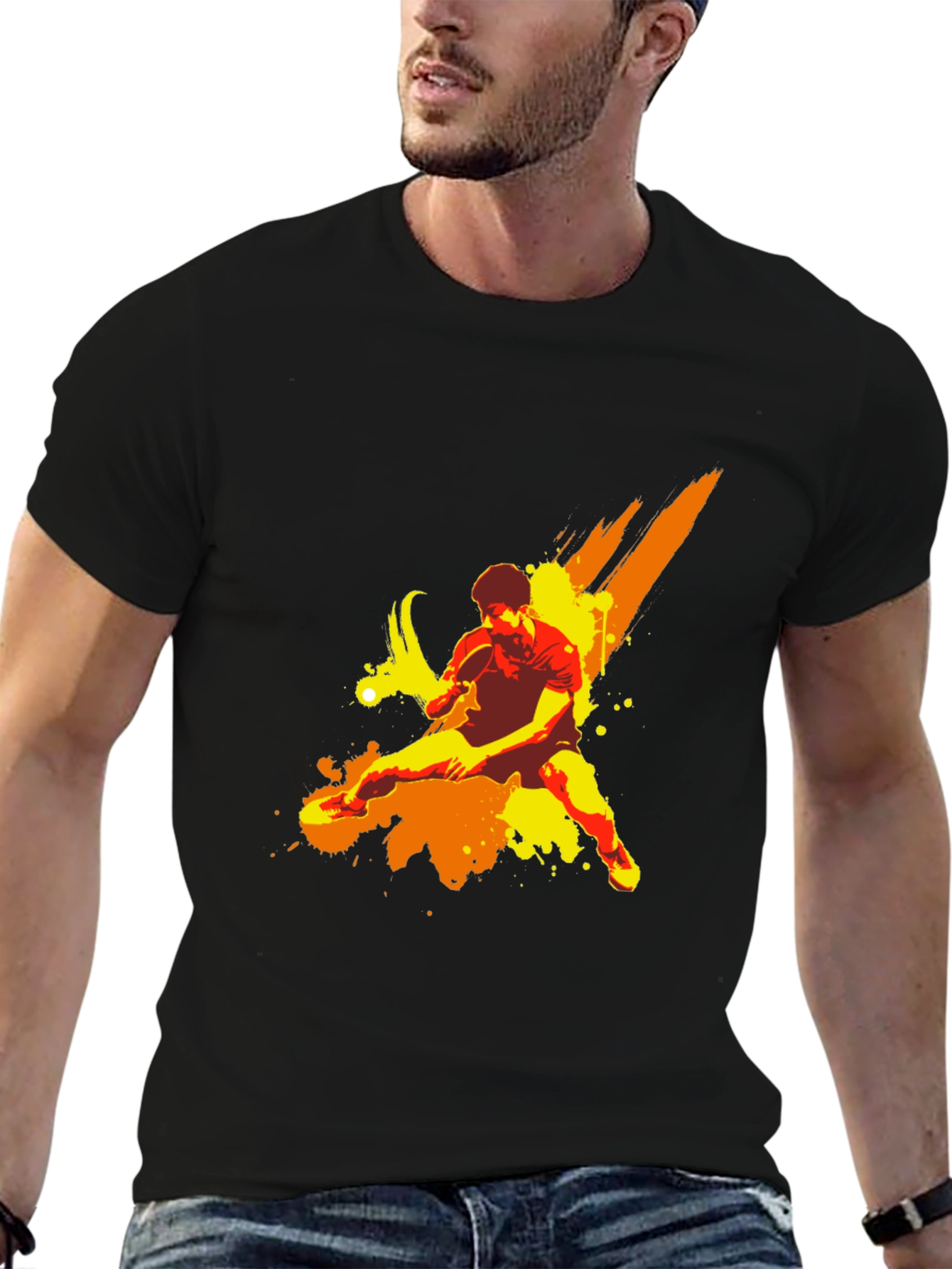 Table Tennis Art Graphic Black T-Shirt