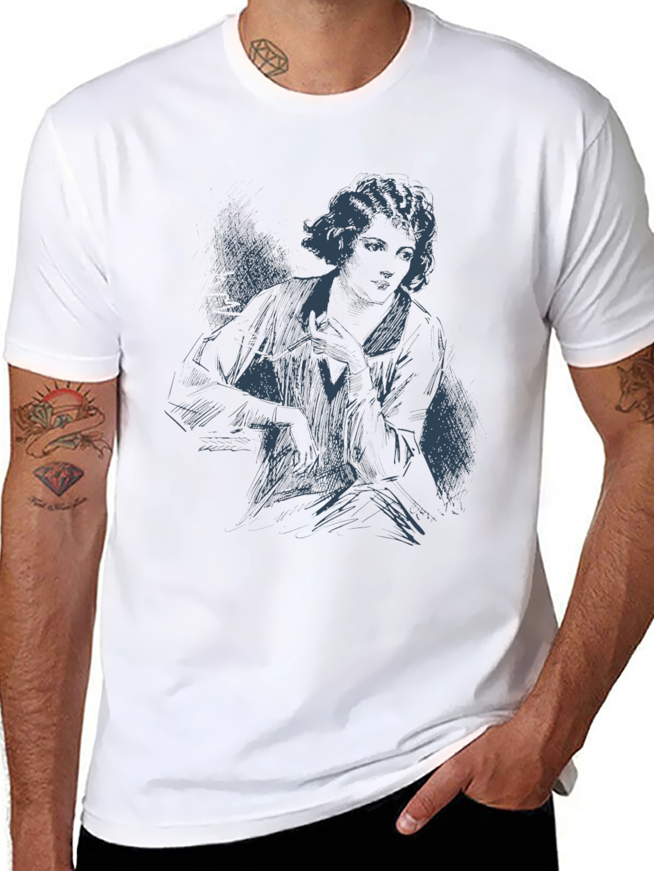 Sketch Portrait Graphic Tee - Mens Black T-Shirt