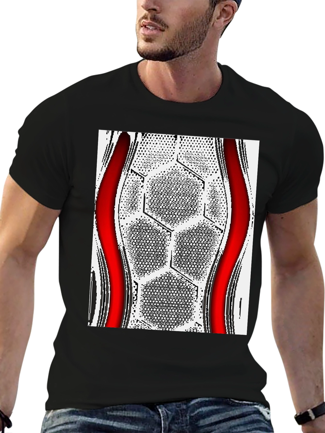 Geometric Hexagon Graphic Tee - Modern Casual Style
