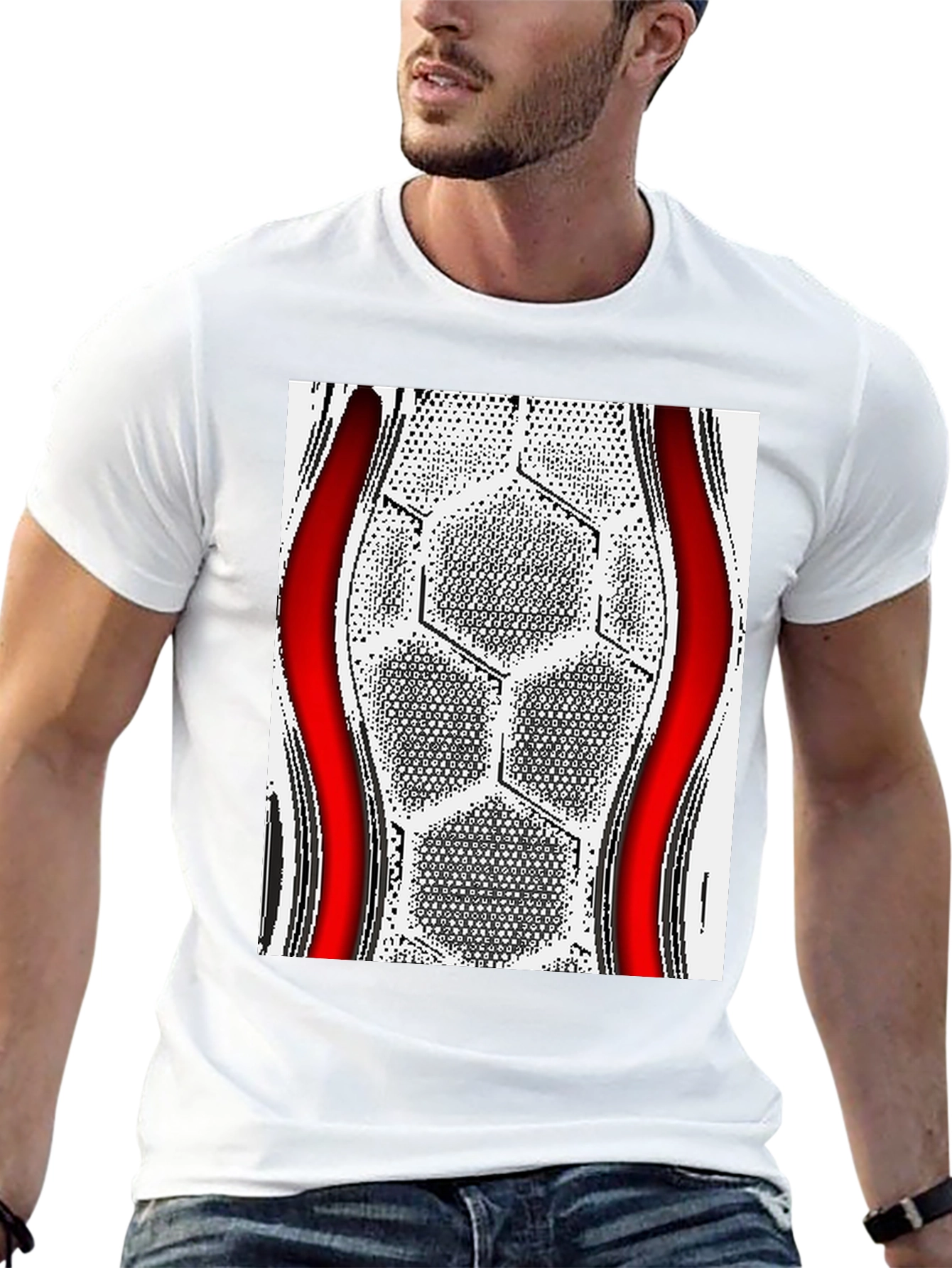 Geometric Hexagon Graphic Tee - Modern Casual Style