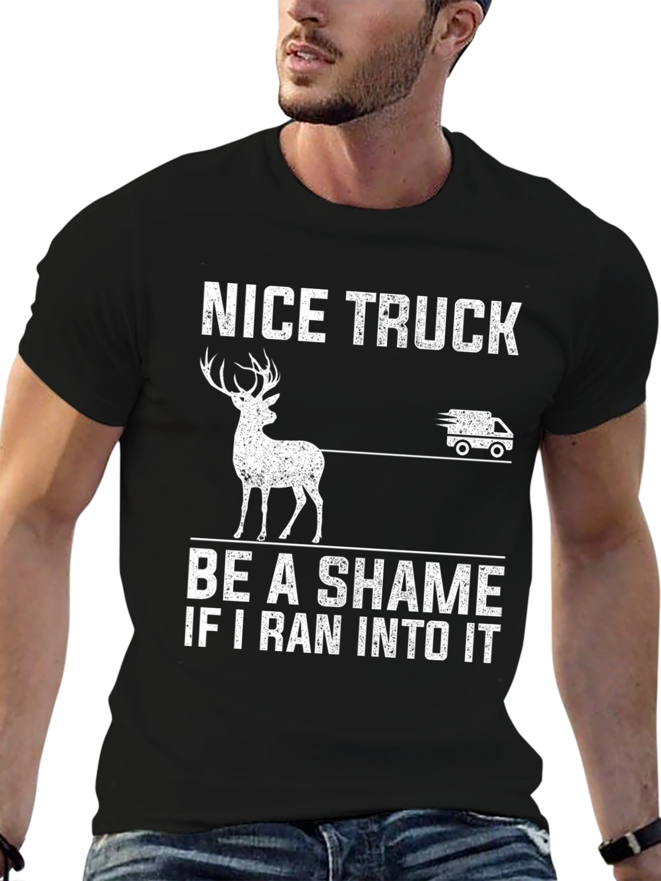 Nice Truck Deer Graphic Novelty T-Shirt
