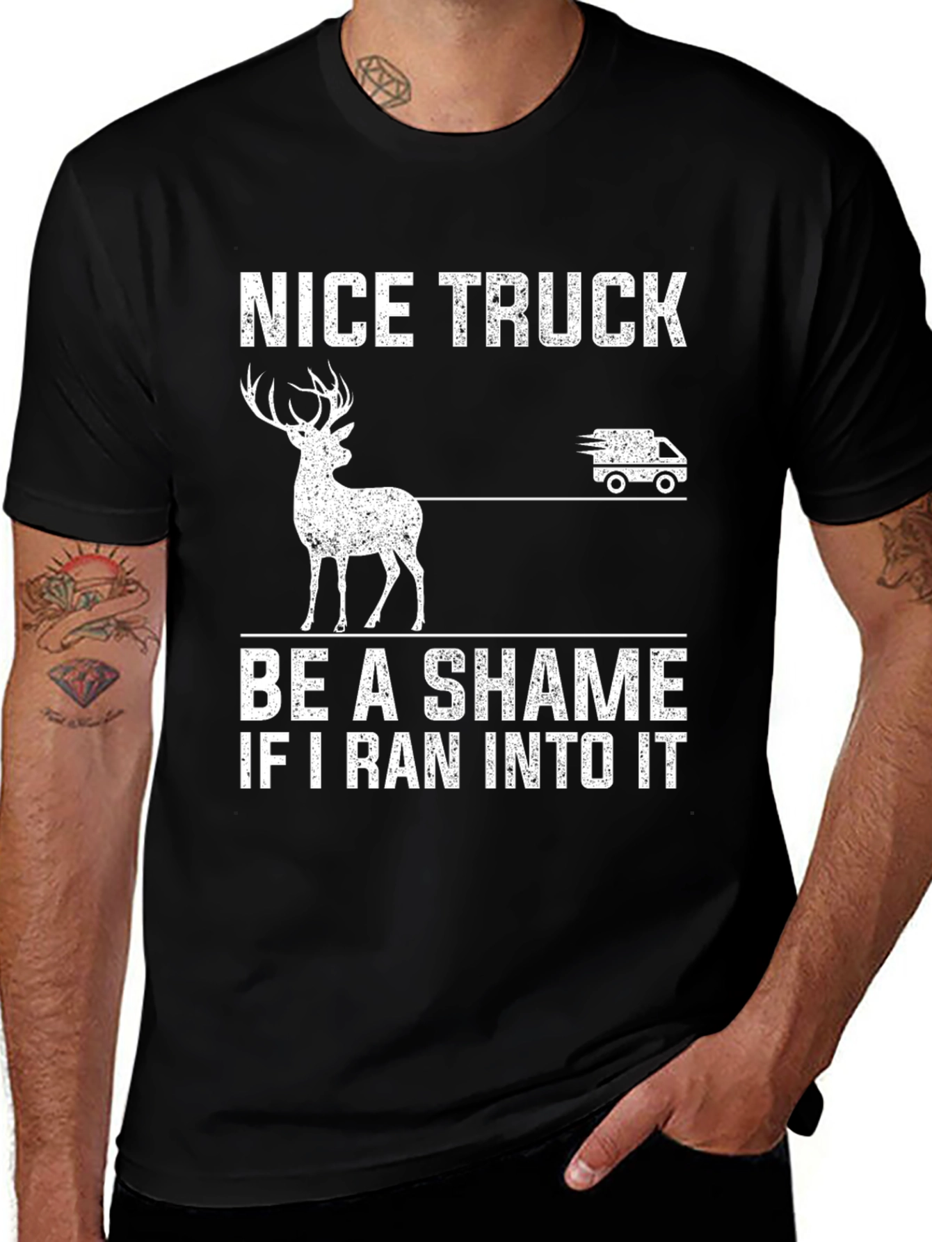 Nice Truck Deer Graphic Novelty T-Shirt