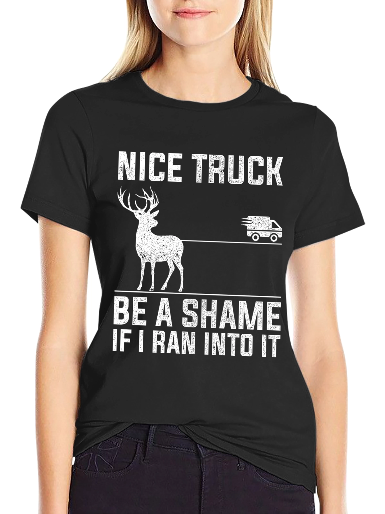 Nice Truck Deer Graphic Novelty T-Shirt