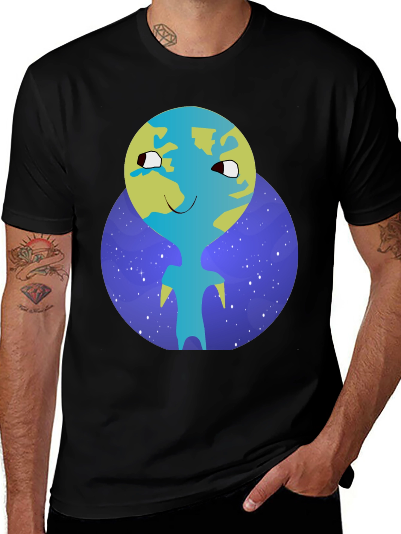 Cartoon Earth Character Graphic Tee