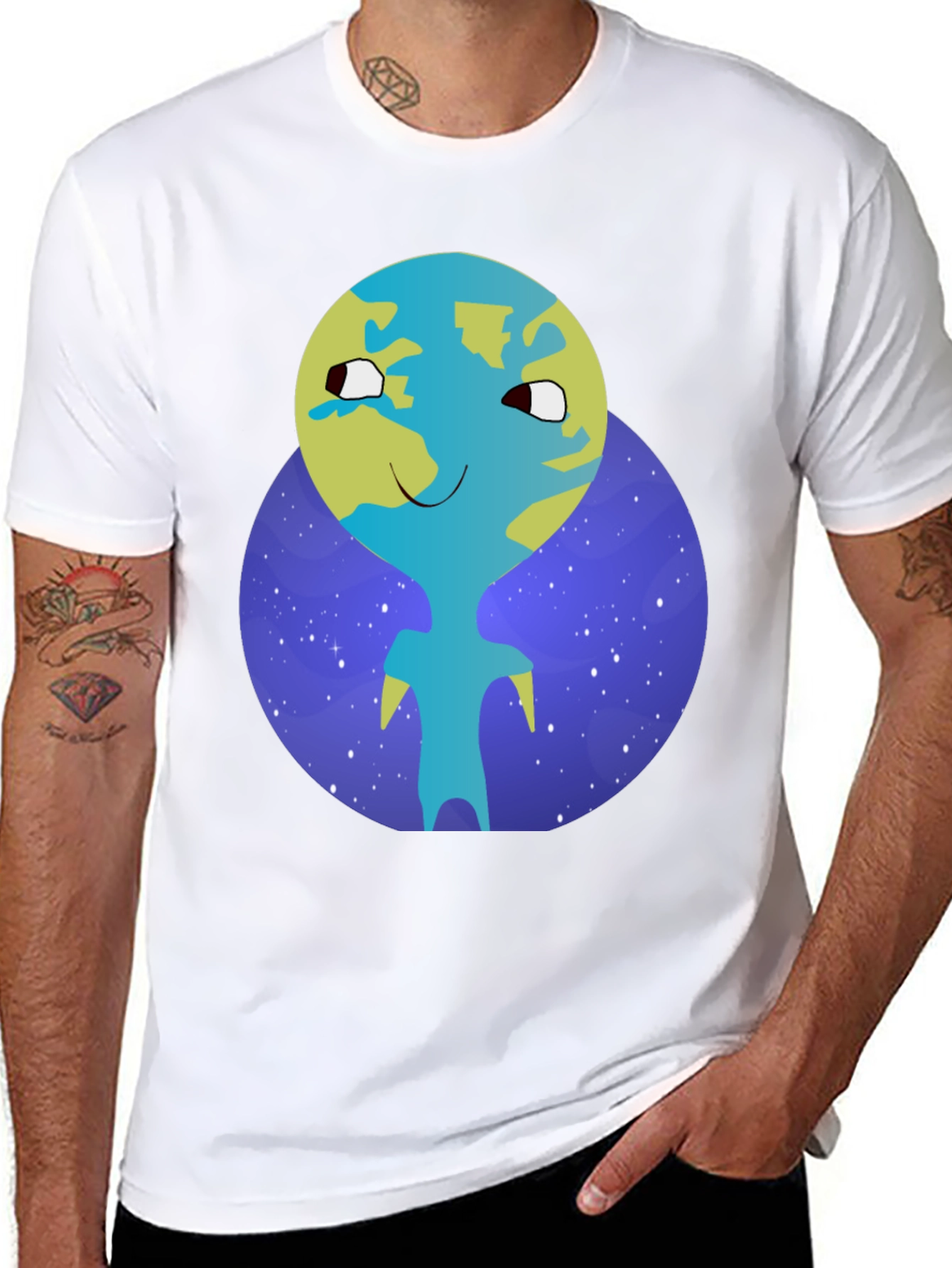Cartoon Earth Character Graphic Tee