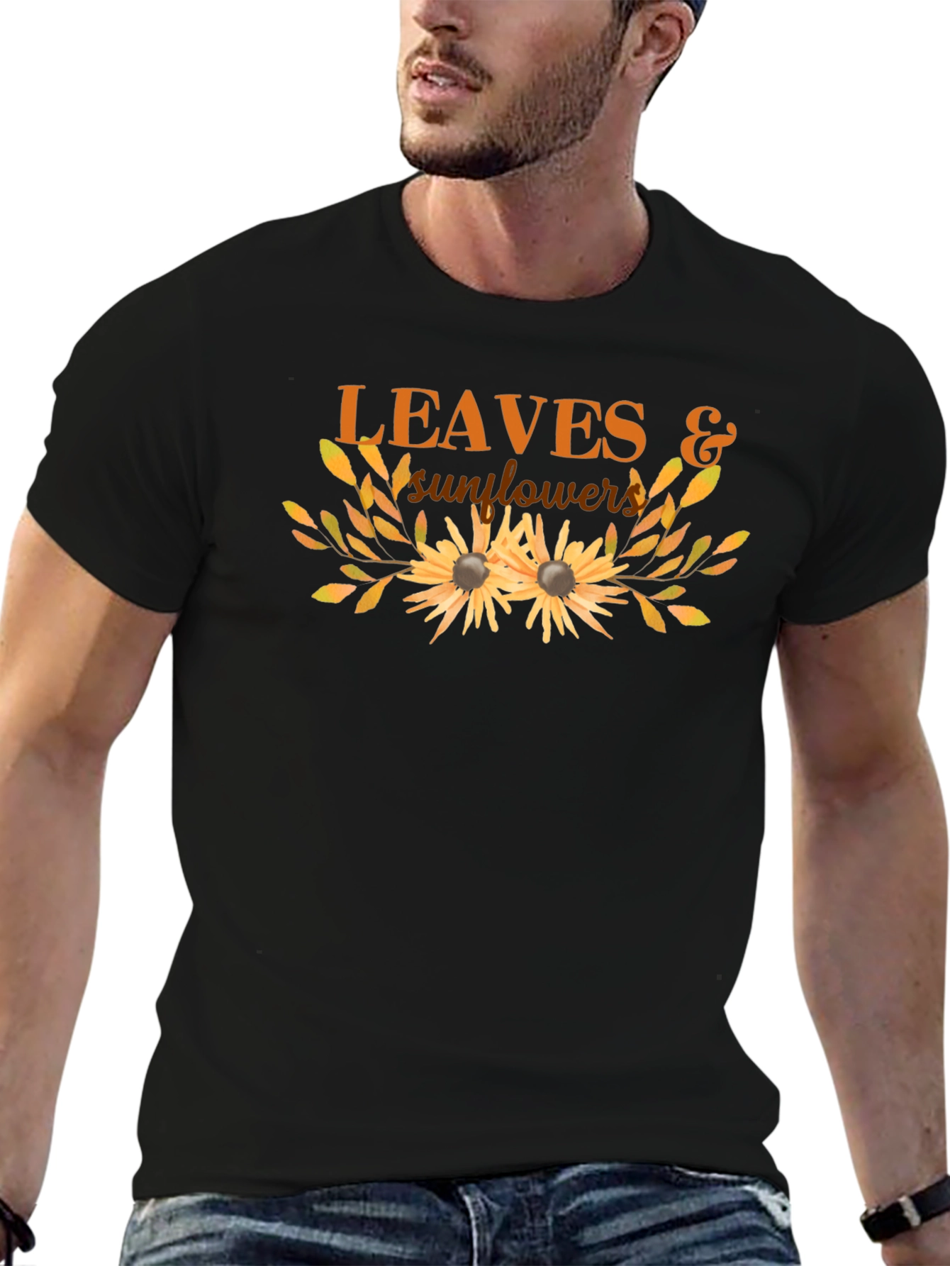 Leaves & Sunflowers Graphic Tee - Black