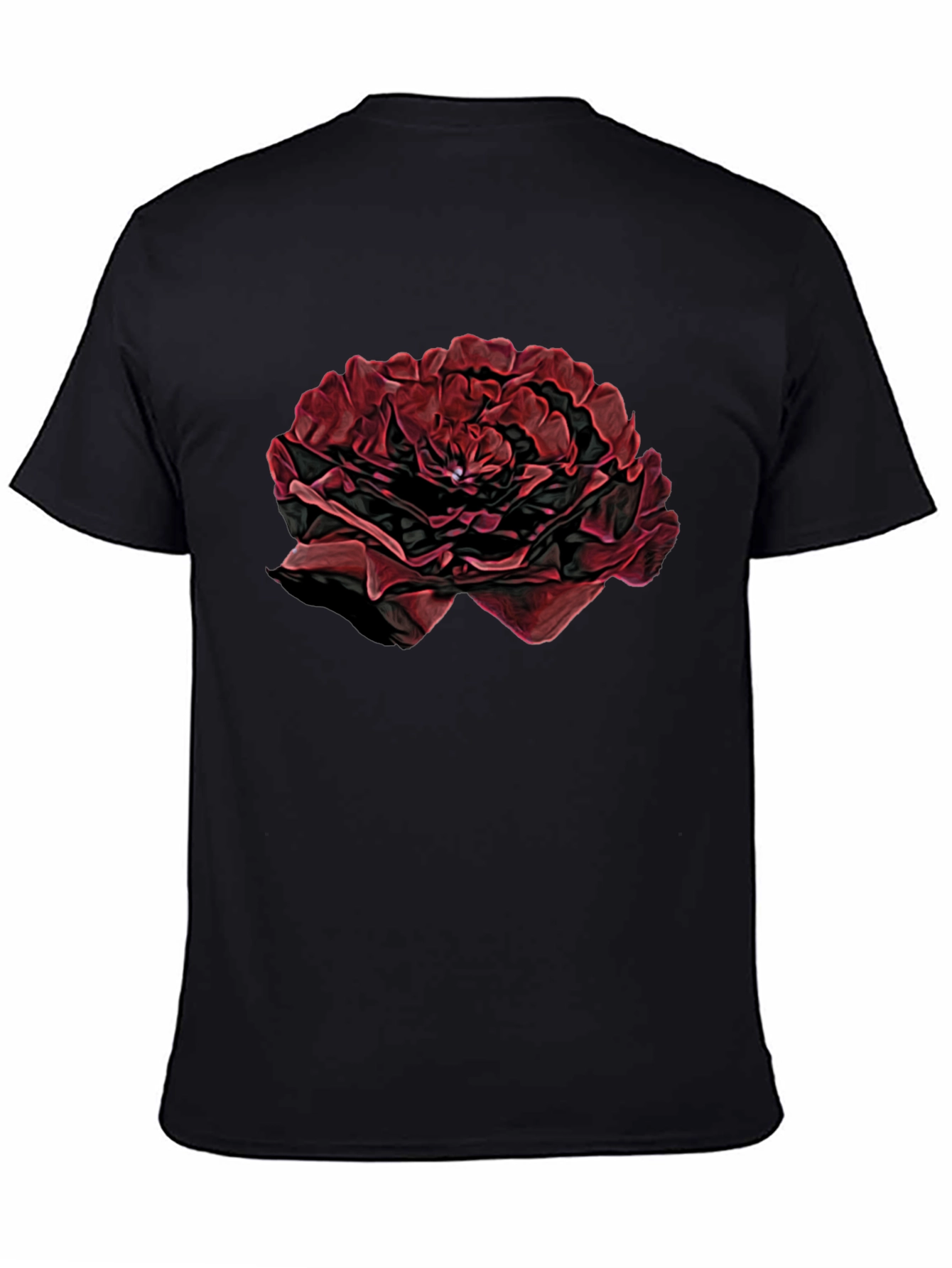 Black T-Shirt with Red Rose Design