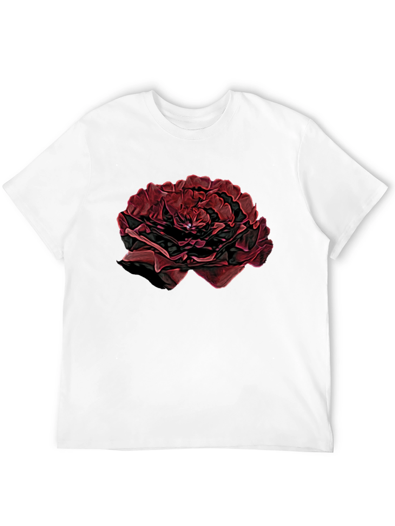 Black T-Shirt with Red Rose Design