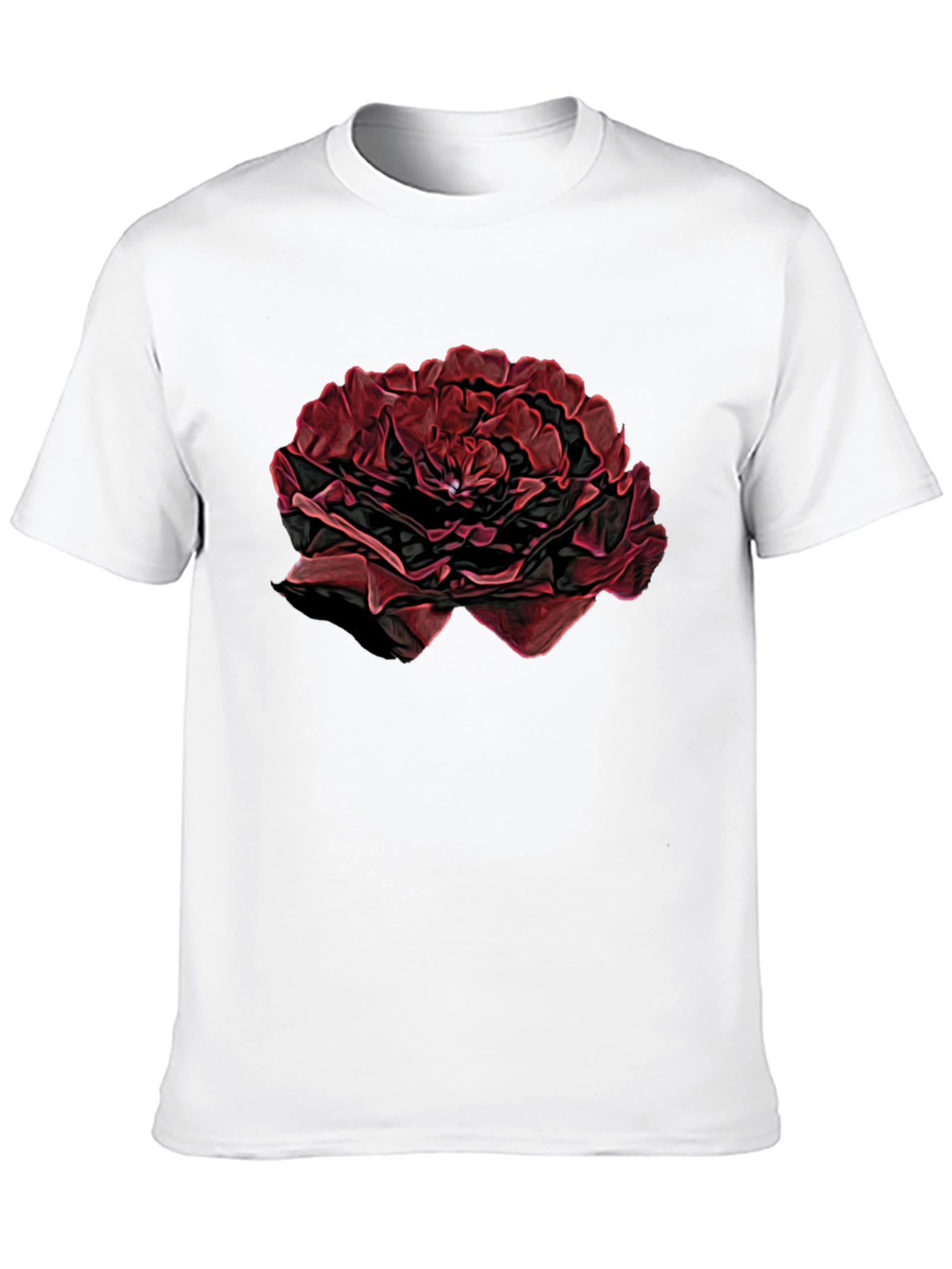 Black T-Shirt with Red Rose Design
