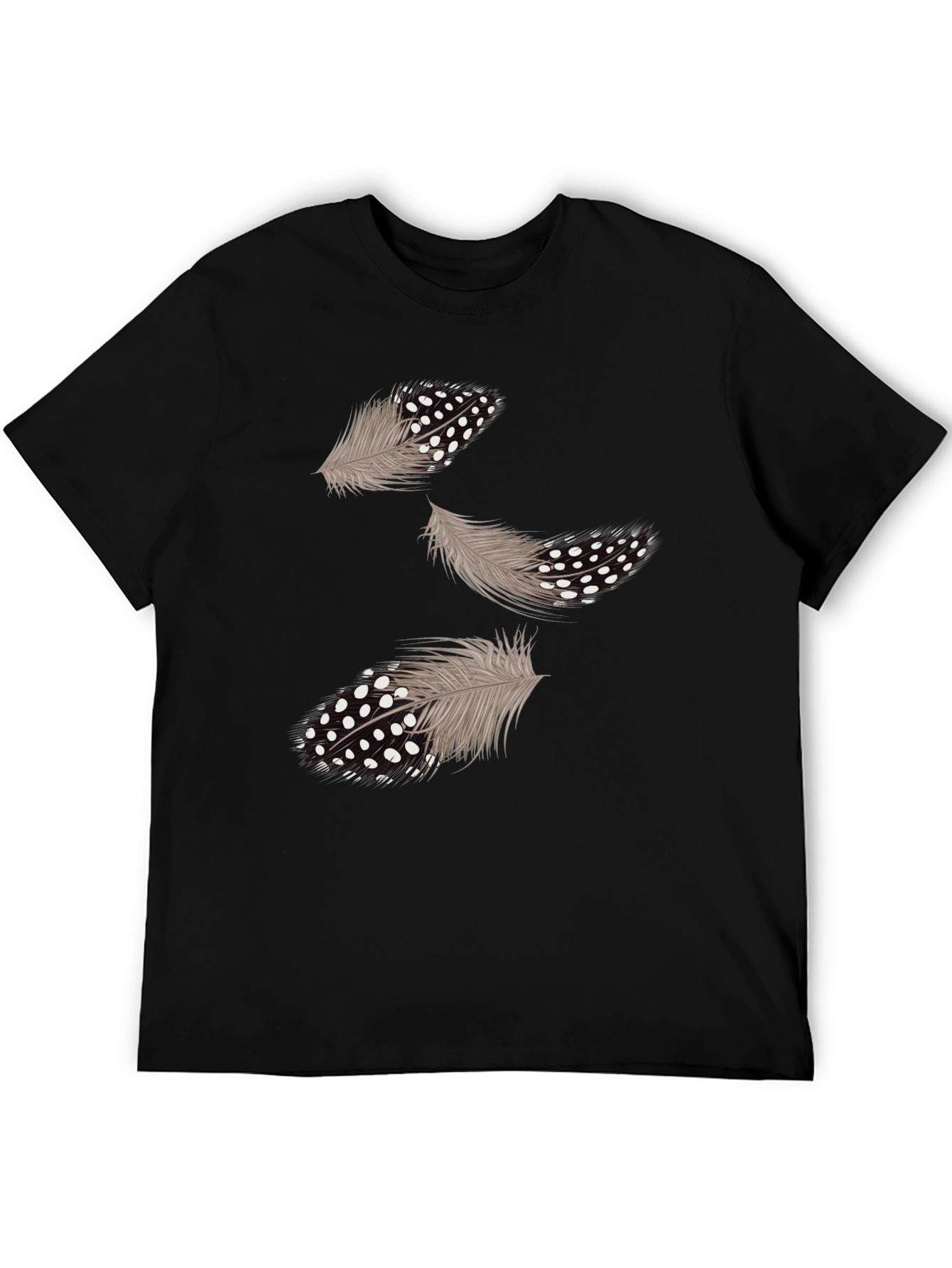 Feather Print Black Casual T-Shirt