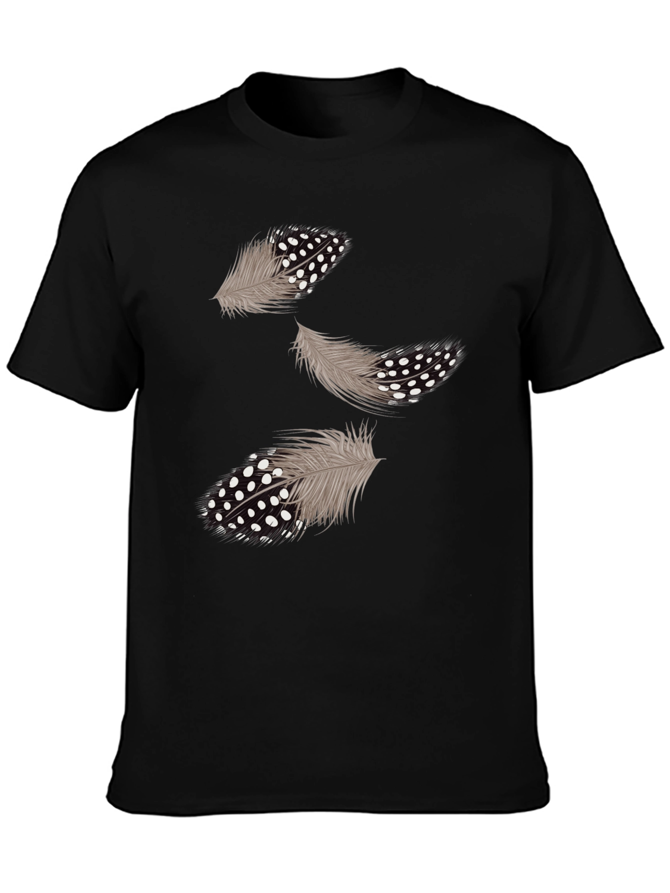 Feather Print Black Casual T-Shirt