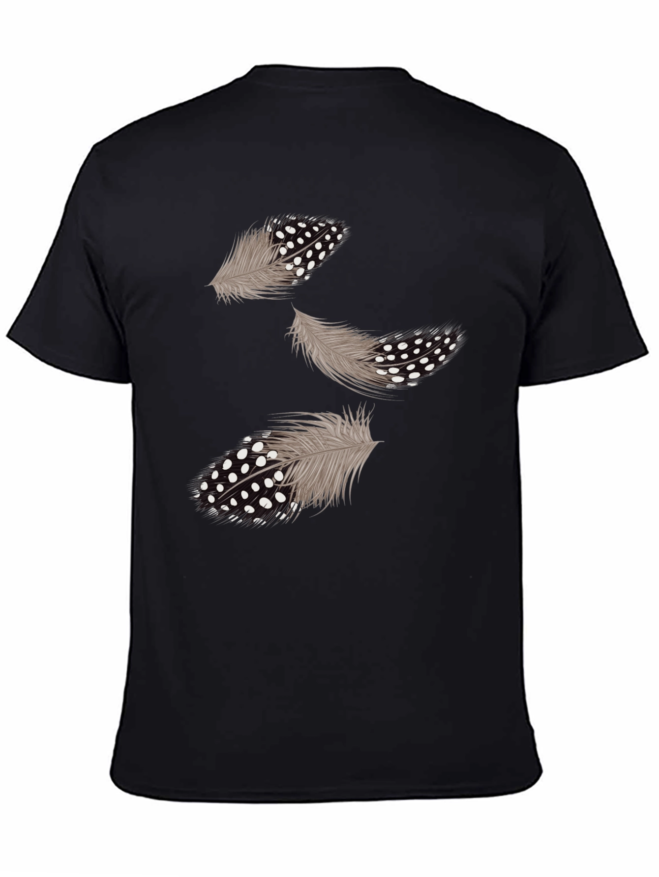 Feather Print Black Casual T-Shirt
