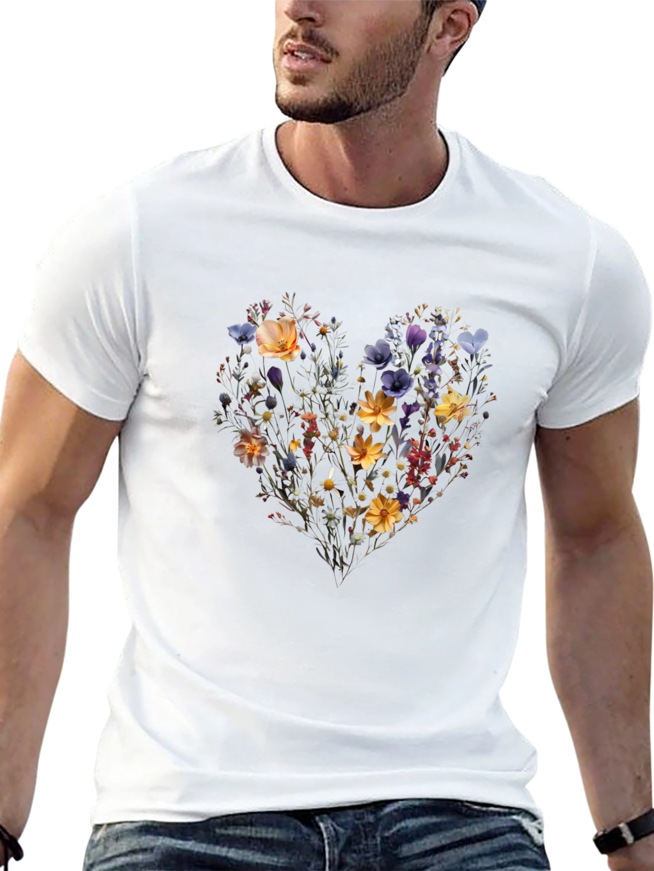 Floral Heart Black Tee