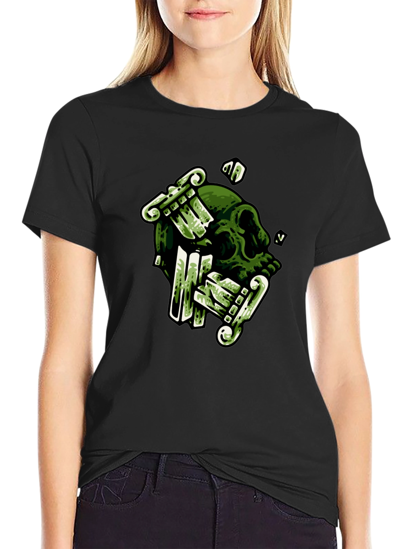 Skull & Columns Graphic Black T-Shirt
