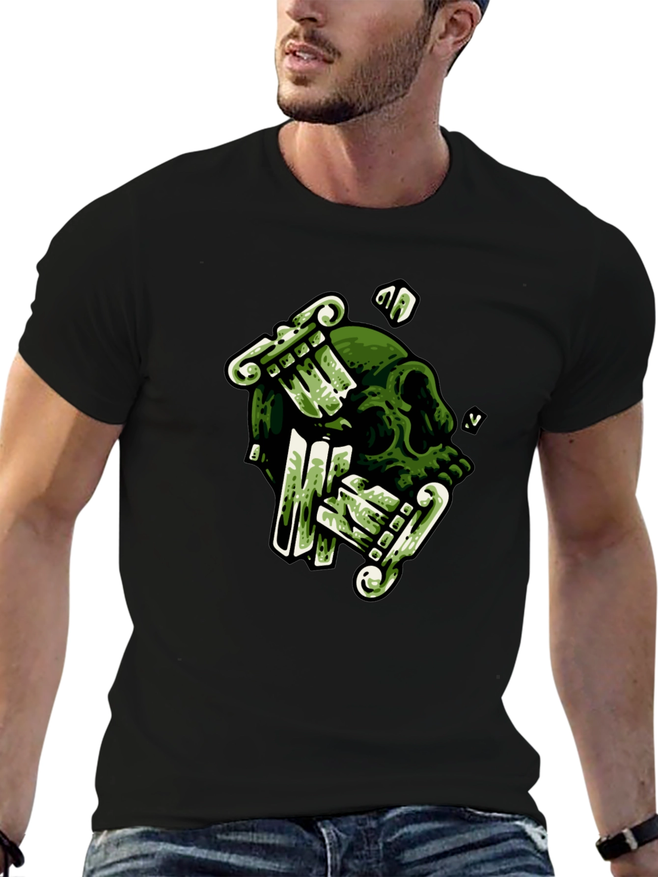 Skull & Columns Graphic Black T-Shirt