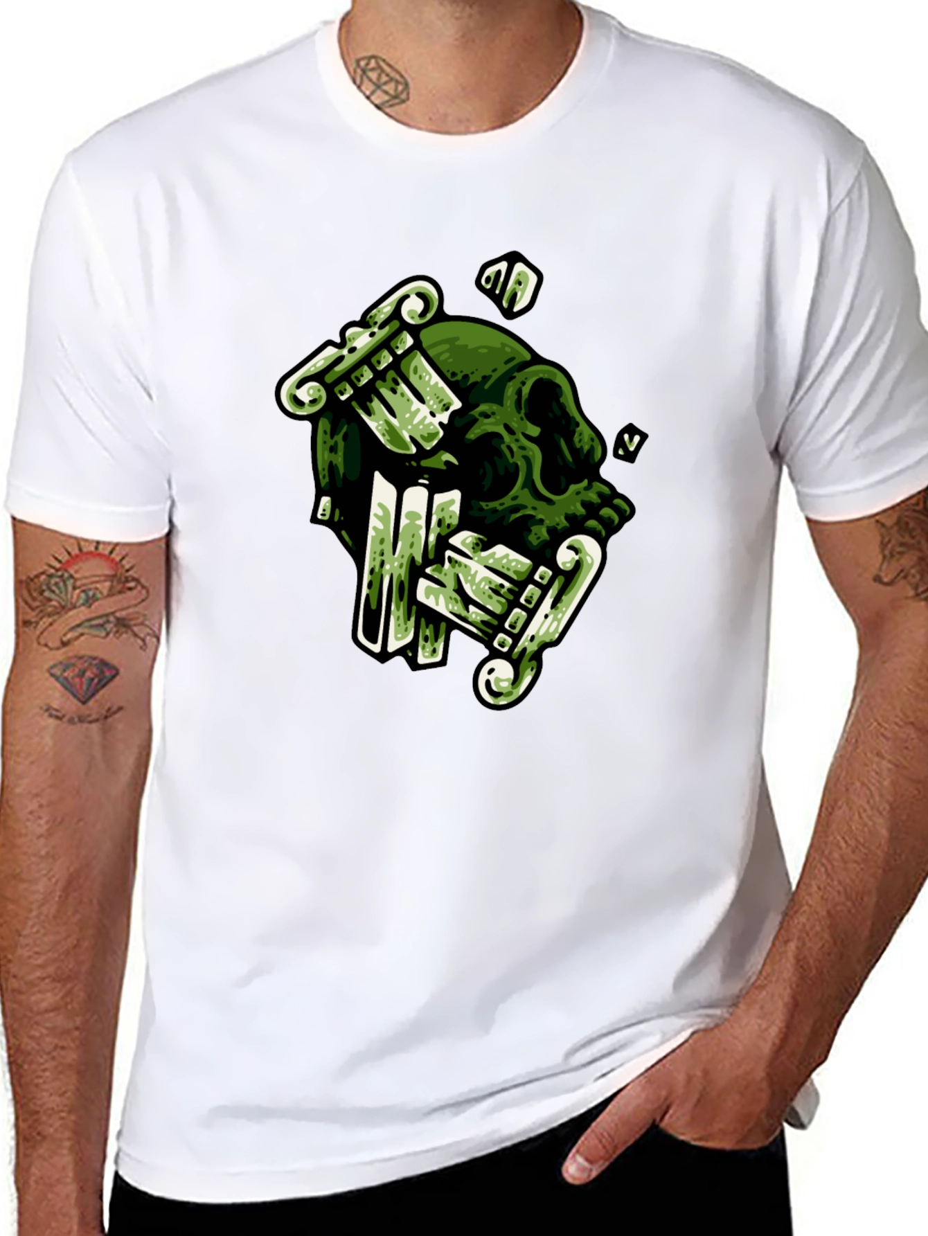 Skull & Columns Graphic Black T-Shirt