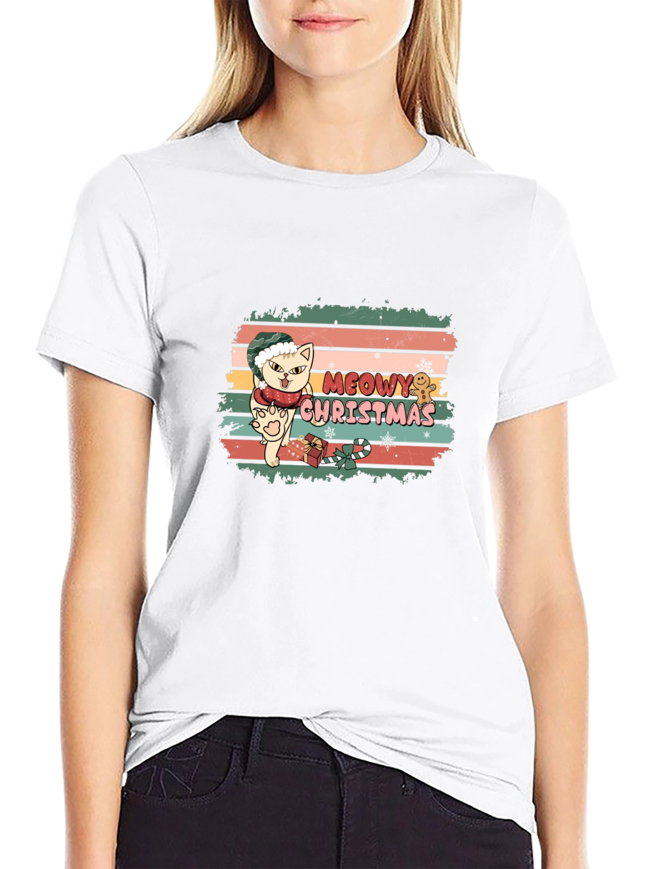 Meowy Christmas Cat T-Shirt - Holiday Festive Tee