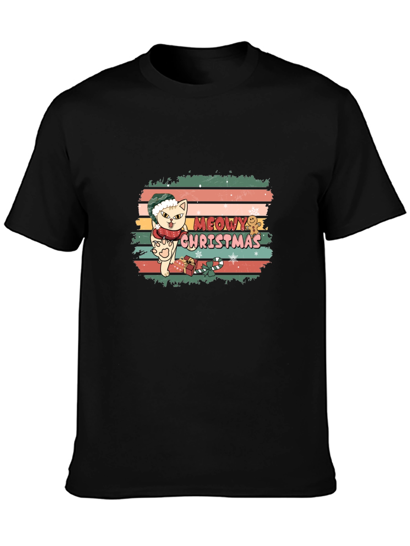 Meowy Christmas Cat T-Shirt - Holiday Festive Tee