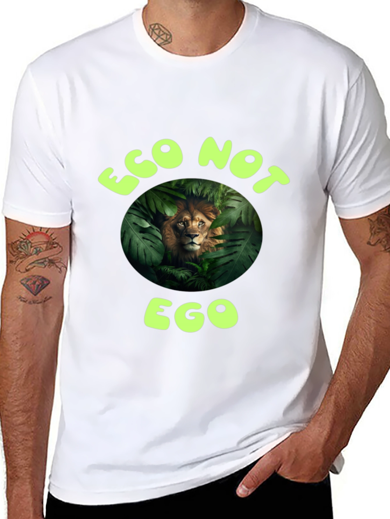 Eco Not Ego Lion Graphic Tee - Sustainable Fashion