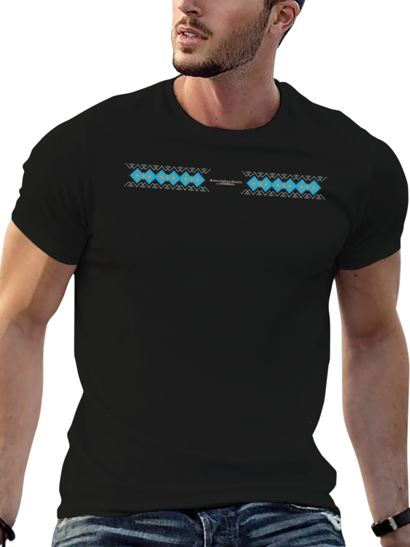 Mens Black T-Shirt with Geometric Print