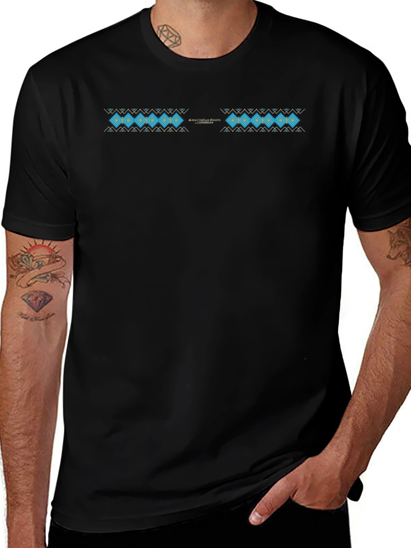Mens Black T-Shirt with Geometric Print