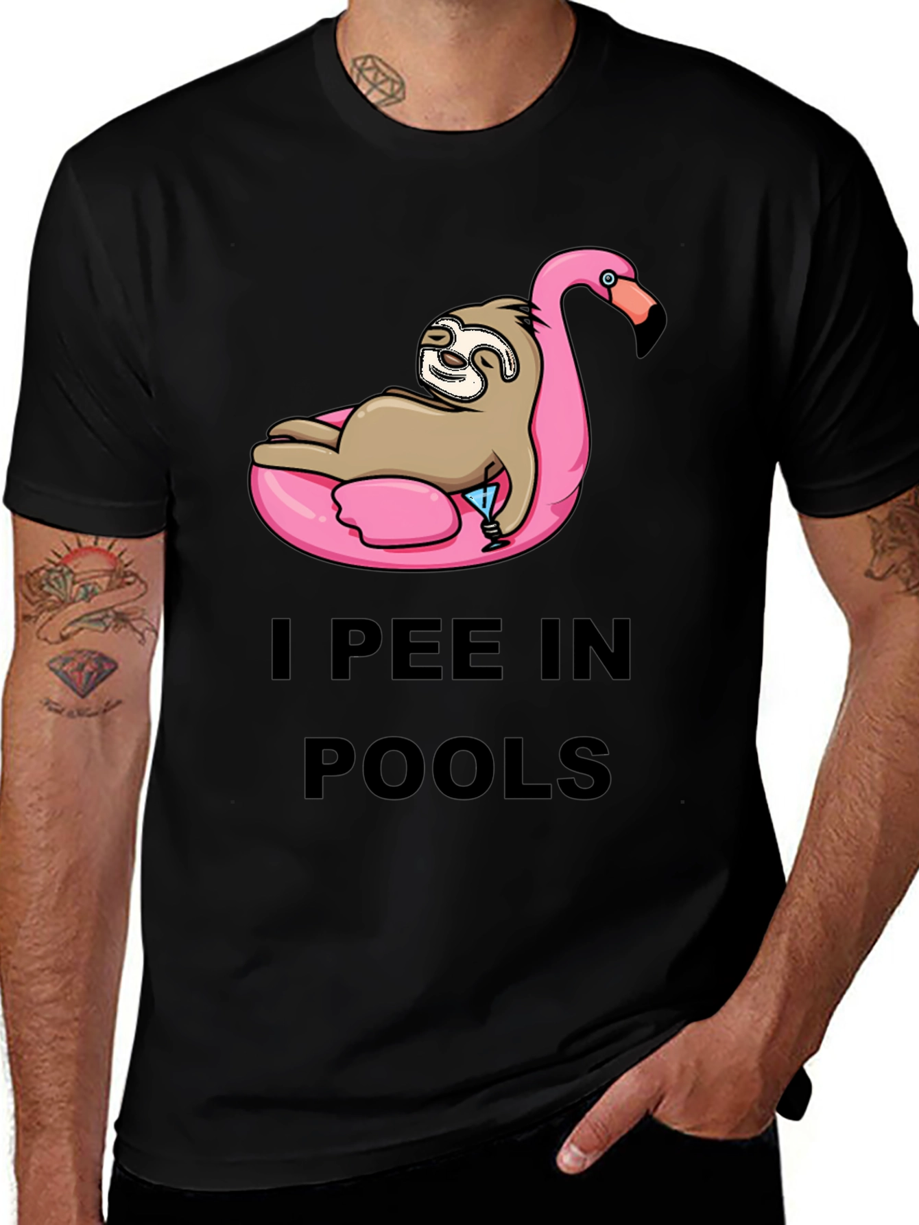 I Pee in Pools Sloth Flamingo T-Shirt