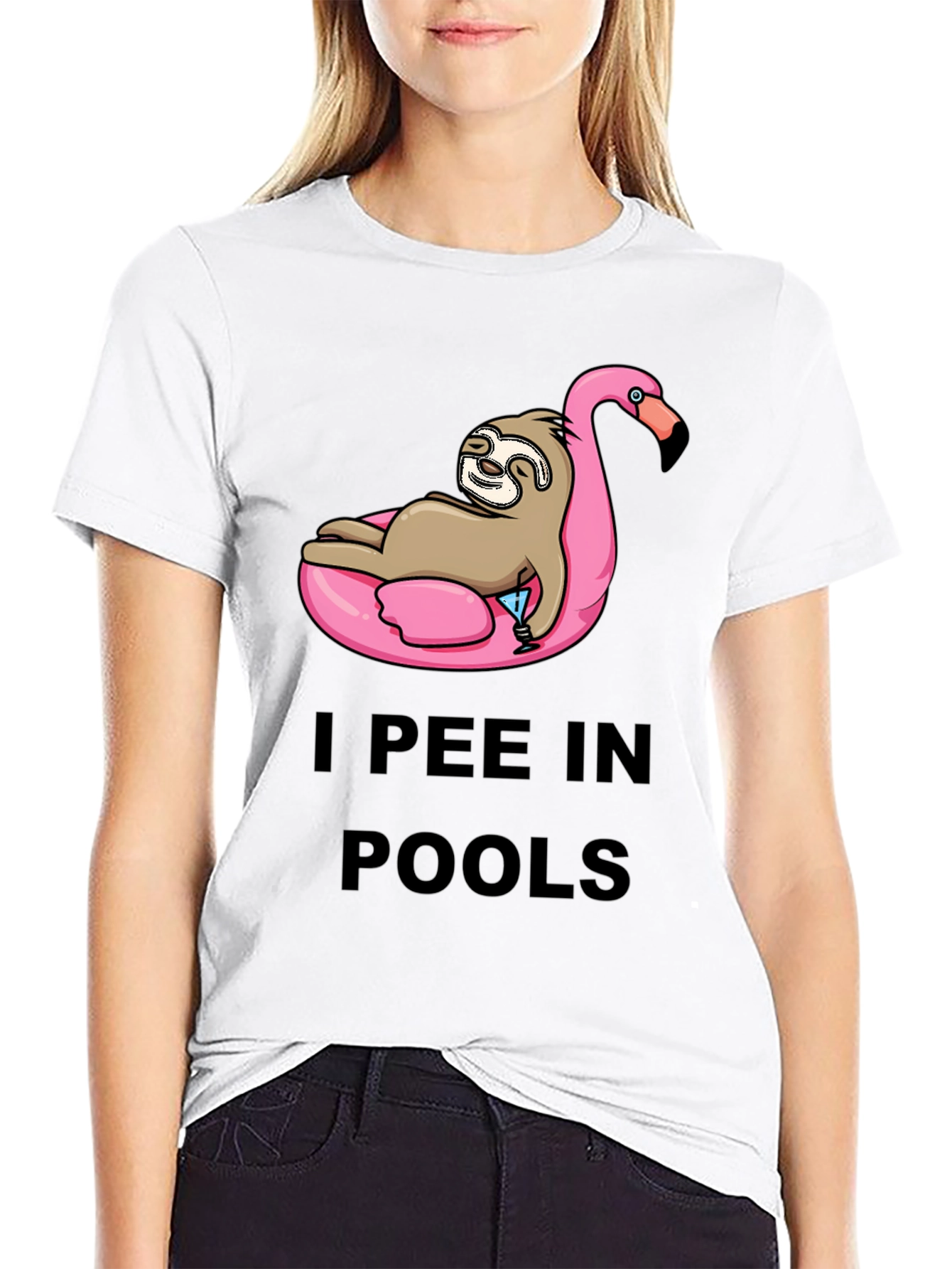 I Pee in Pools Sloth Flamingo T-Shirt