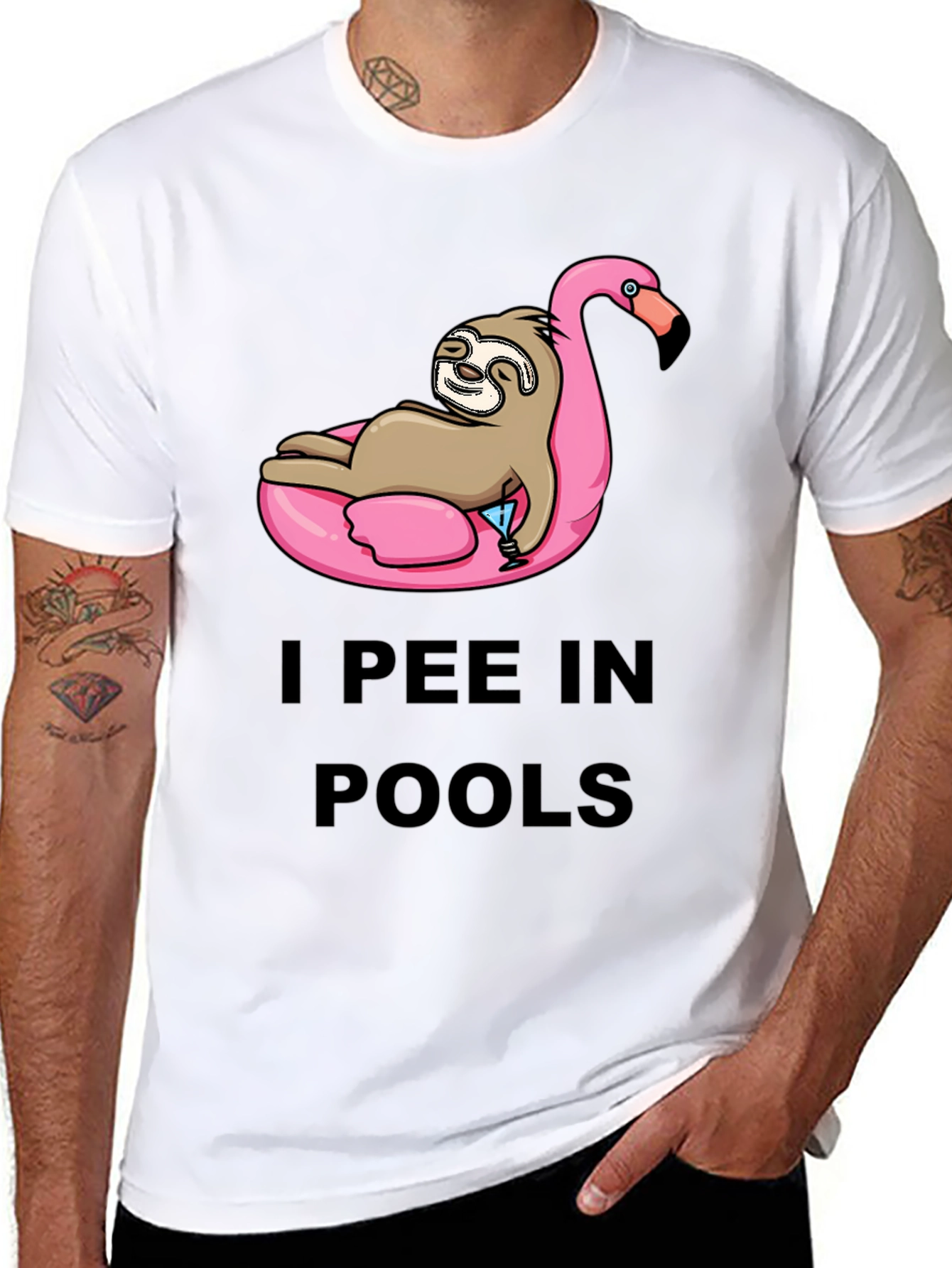 I Pee in Pools Sloth Flamingo T-Shirt