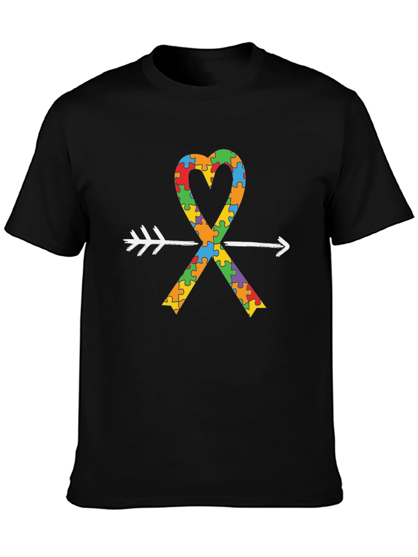 Autism Awareness Heart Arrow Black T-Shirt