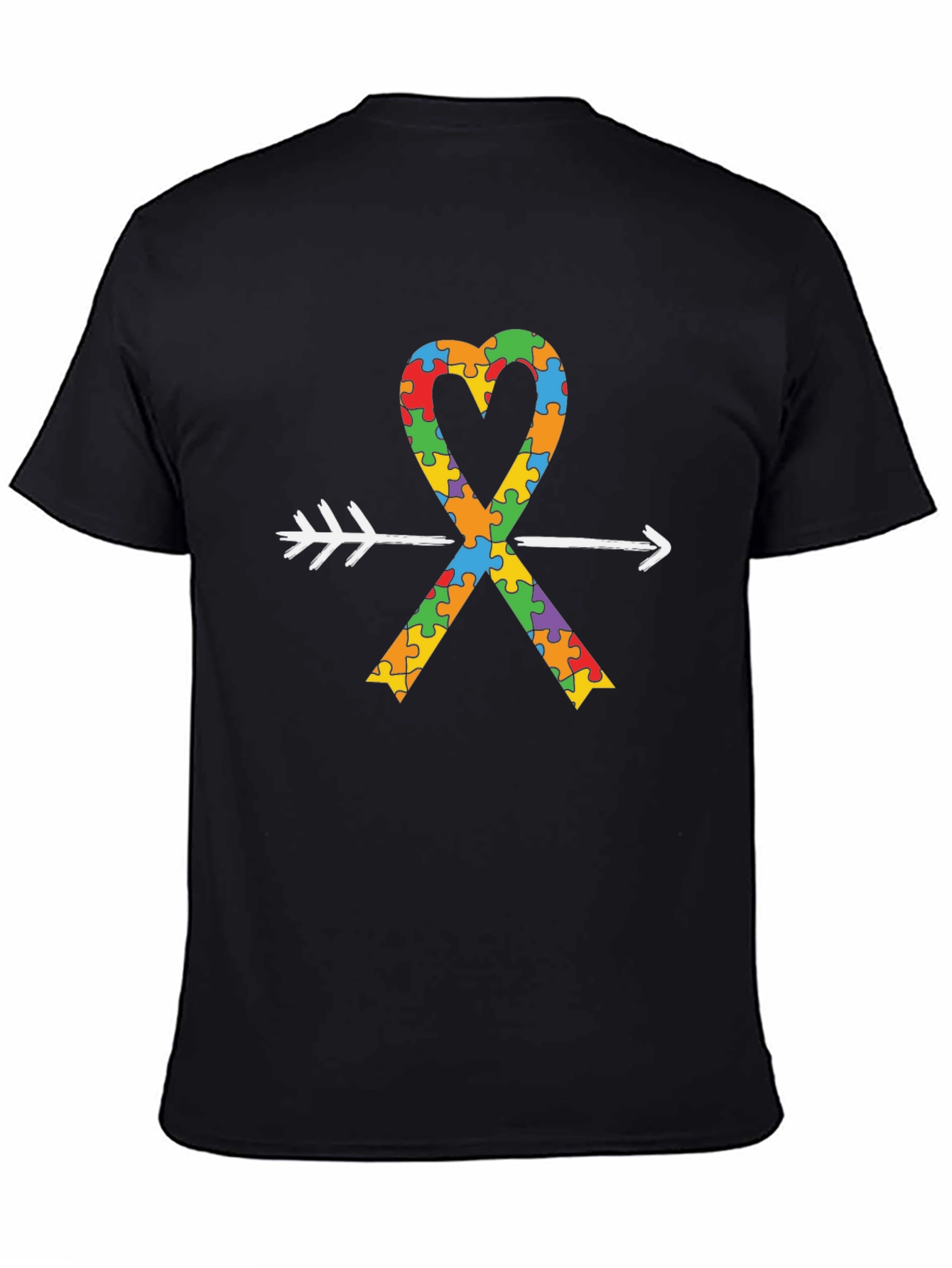 Autism Awareness Heart Arrow Black T-Shirt