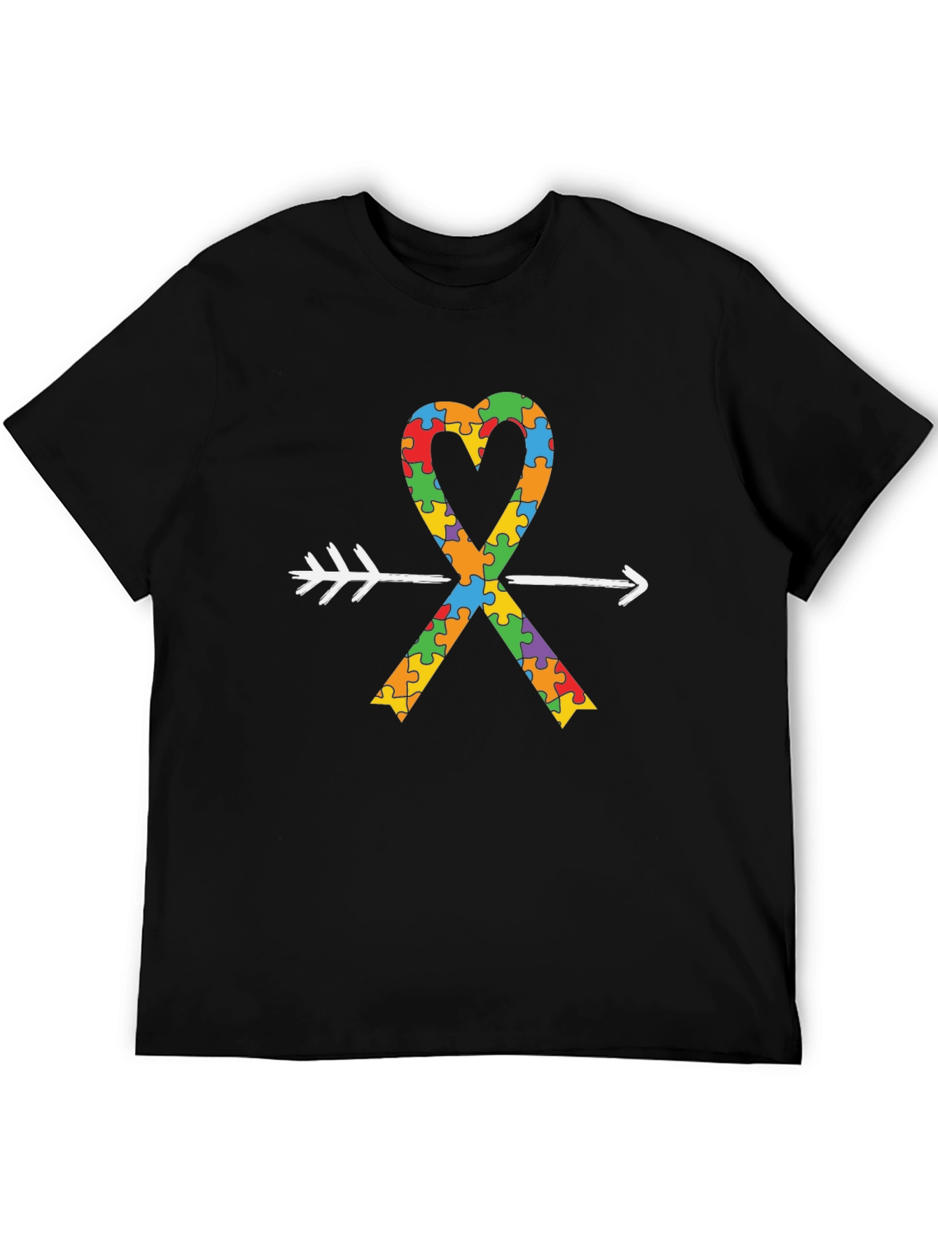 Autism Awareness Heart Arrow Black T-Shirt