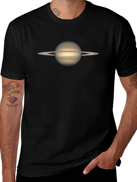 Saturn Planet Graphic Black Cotton T-Shirt